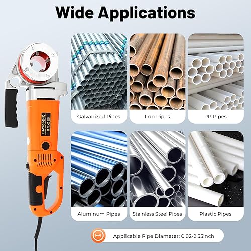 Miniatura 7 de Kit de herramientas de enhebrador de tubos eléctrico 2300W 110V, máquina de roscar de tubos eléctrica portátil de mano con 6 troqueles de rosca de