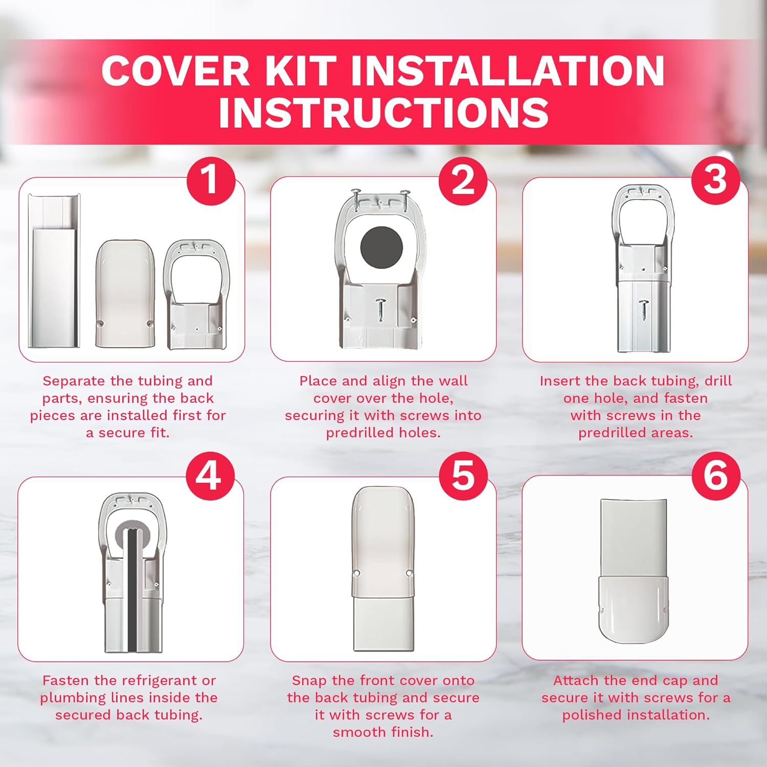 DuctlessAire Mini Split Line Set Cover Kit - HVAC Cable Concealment for Ductless AC & Heating Systems - Pipe Covers for Tubing, Wiring, and Refrigerant Conduits - Paintable PVC (White, 3" x 30 Ft)