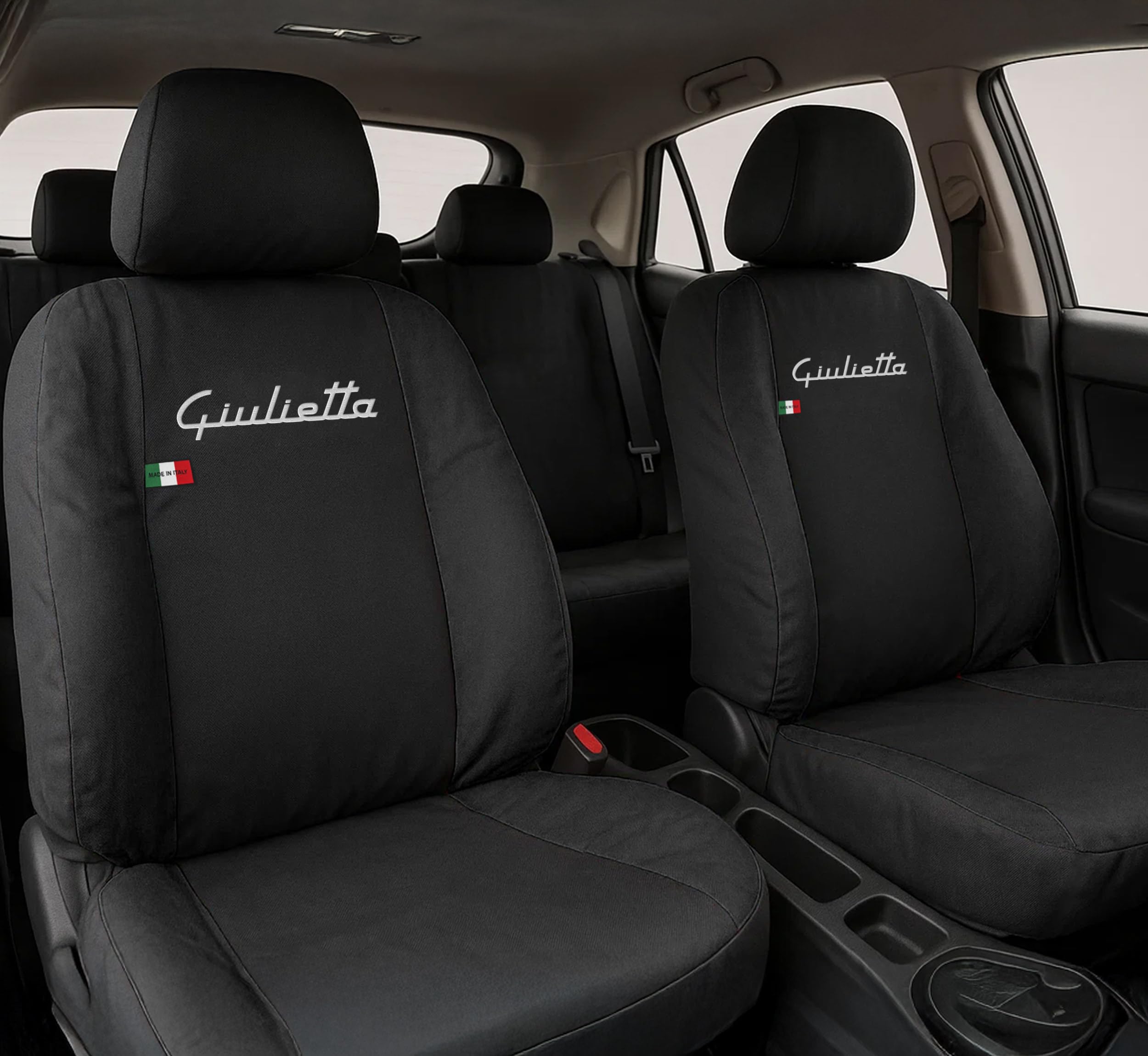Auto Accessori Lupex Coprisedili Auto Compatibili con Giulietta (2010-2020), Set Anteriori o Completo 12 Pezzi, in Policotone Traspirante MADE IN ITALY (Nero)