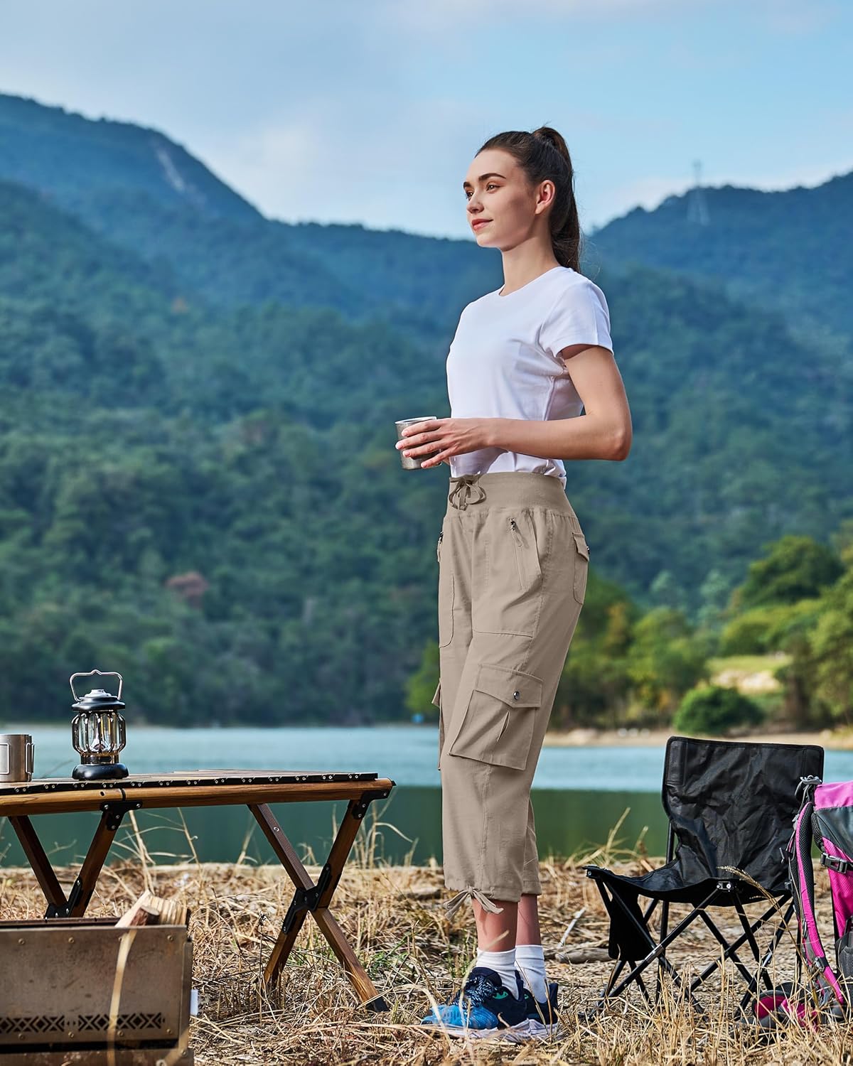 Ksmien Women's Hiking Capris Quick Dry Lightweight Ladies Summer Cargo Pants 8 Pockets for Travel Camping - Image 3