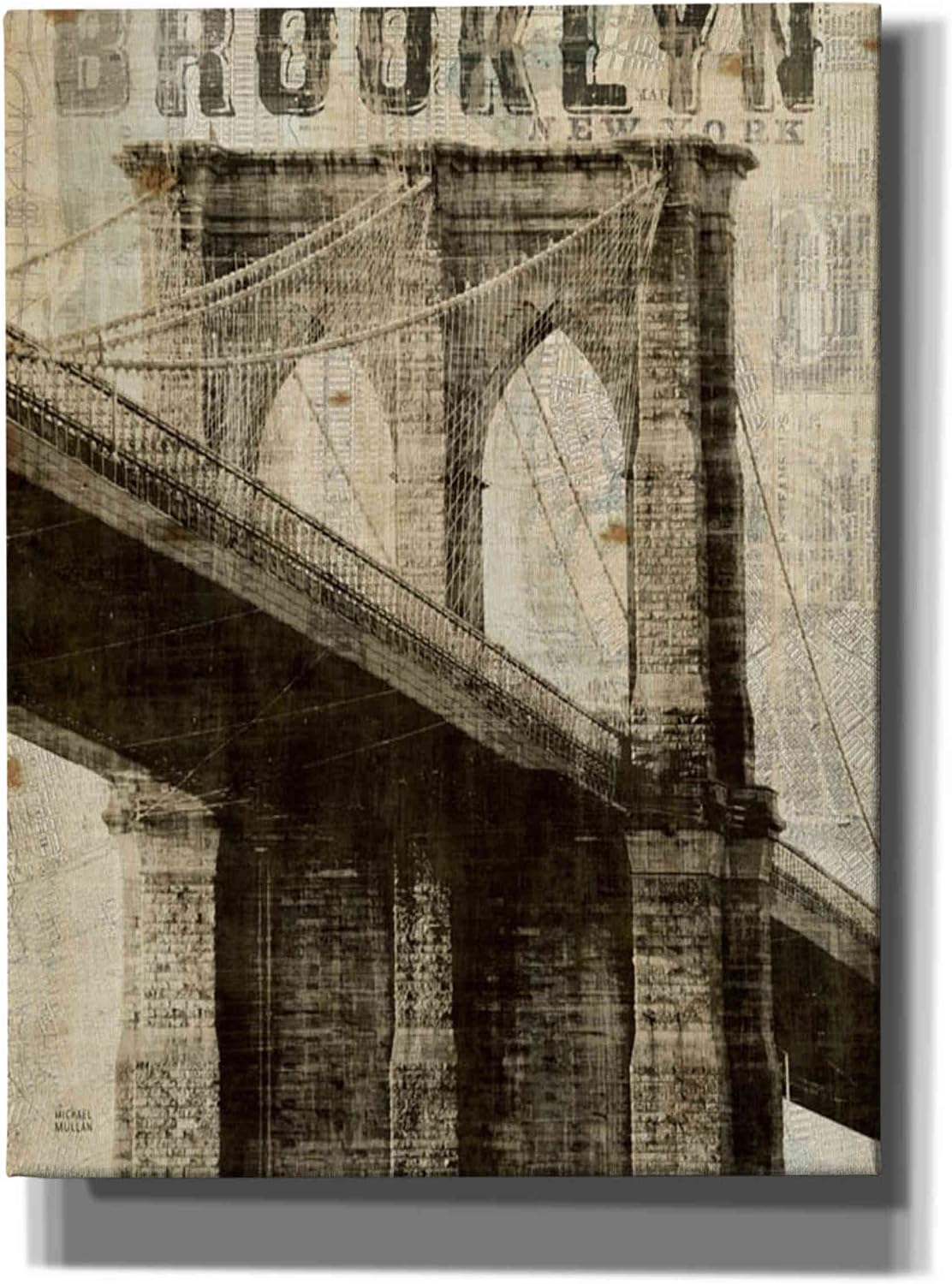 Epic Graffiti 'Vintage NY Brooklyn Bridge' by Michael Mullan, Canvas Wall Art, 12"x16"