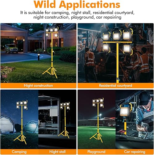 Miniatura 7 de Ridgeyard Soporte de trípode para luz de trabajo, soporte de luz de inundación, altura ajustable, de hierro, iluminación plegable para interiores y