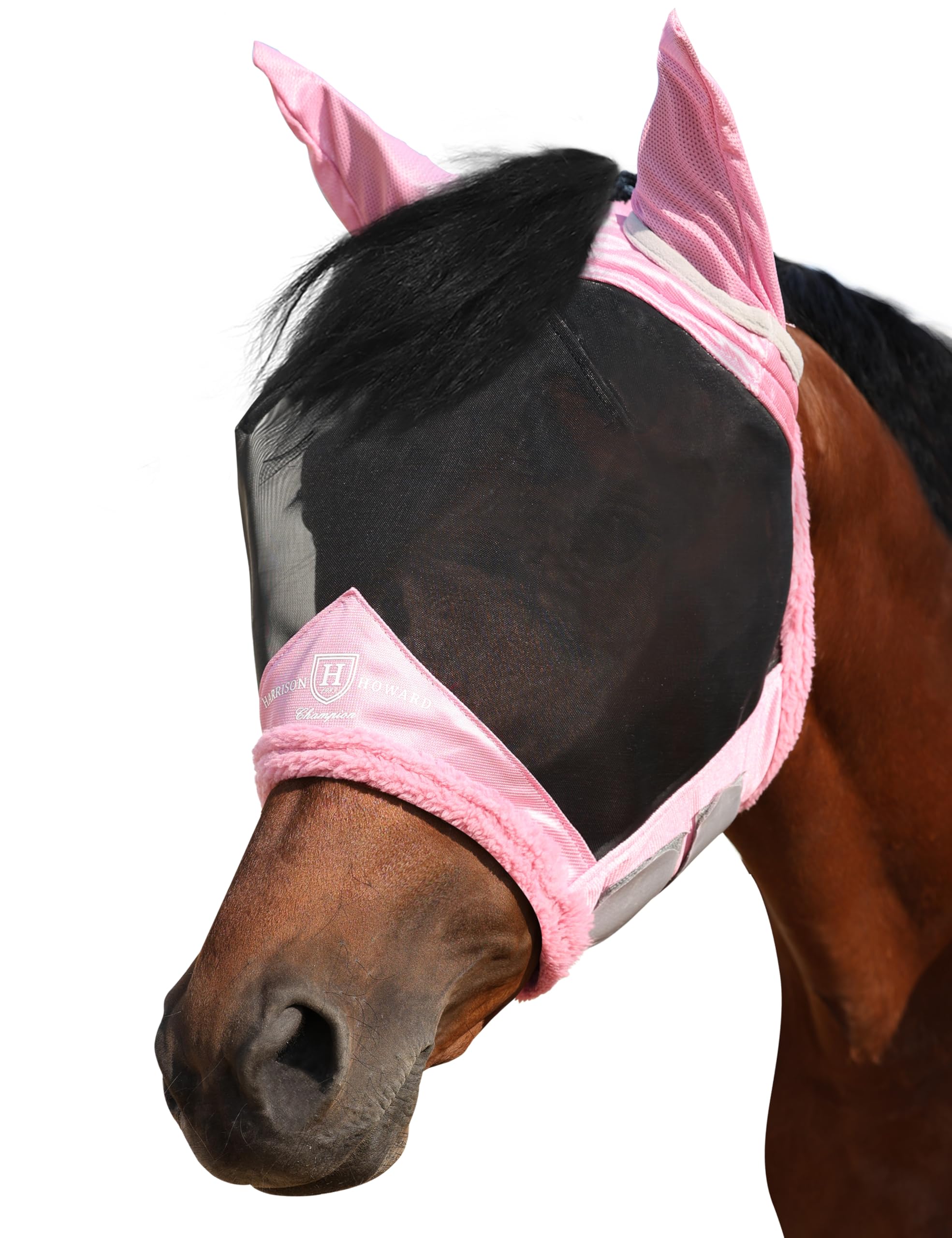 Harrison Howard Horse Fly Mask UV Protective Fine Mesh with Extra Wool Soft Touch on Skin Fly and UV Protection Light Pink S