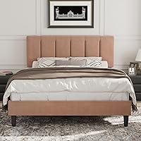 Vista 28 de VECELO - Base de cama tamaño individual con cabecera tapizada, plataforma con soporte de listones de madera de alta resistencia, no necesita somier