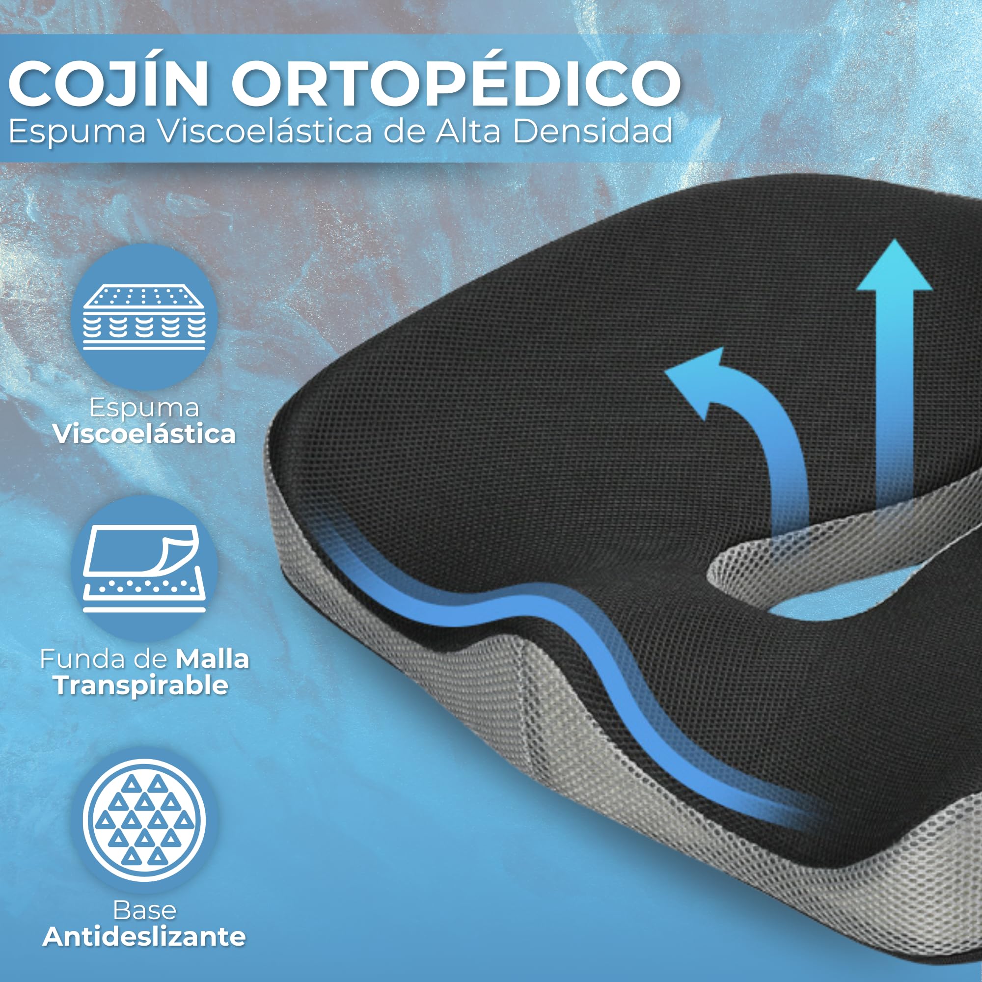Cojín Coxis Ortopédico Viscoelástico, Alivia Dolor de Coxis y Ciática, Cojín Ergonómico Memory Foam para Silla de Oficina, Coche y Silla de Ruedas, Antiescaras, Funda Lavable