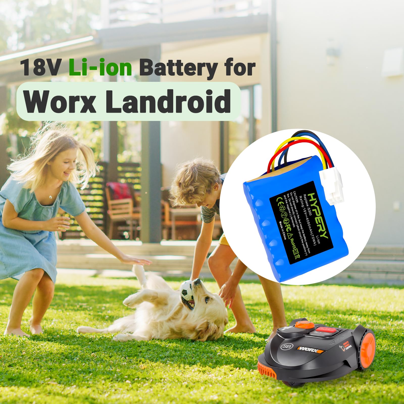 Batteria di ricambio agli ioni di litio da 18V 4000mAh per Worx Landroid WA3230, WA3231, S300, S390m2, S300i, S450i, S500i, S700i, WR100SI/101SI/102SI/103SI/04SI per tosaerba robotizzato