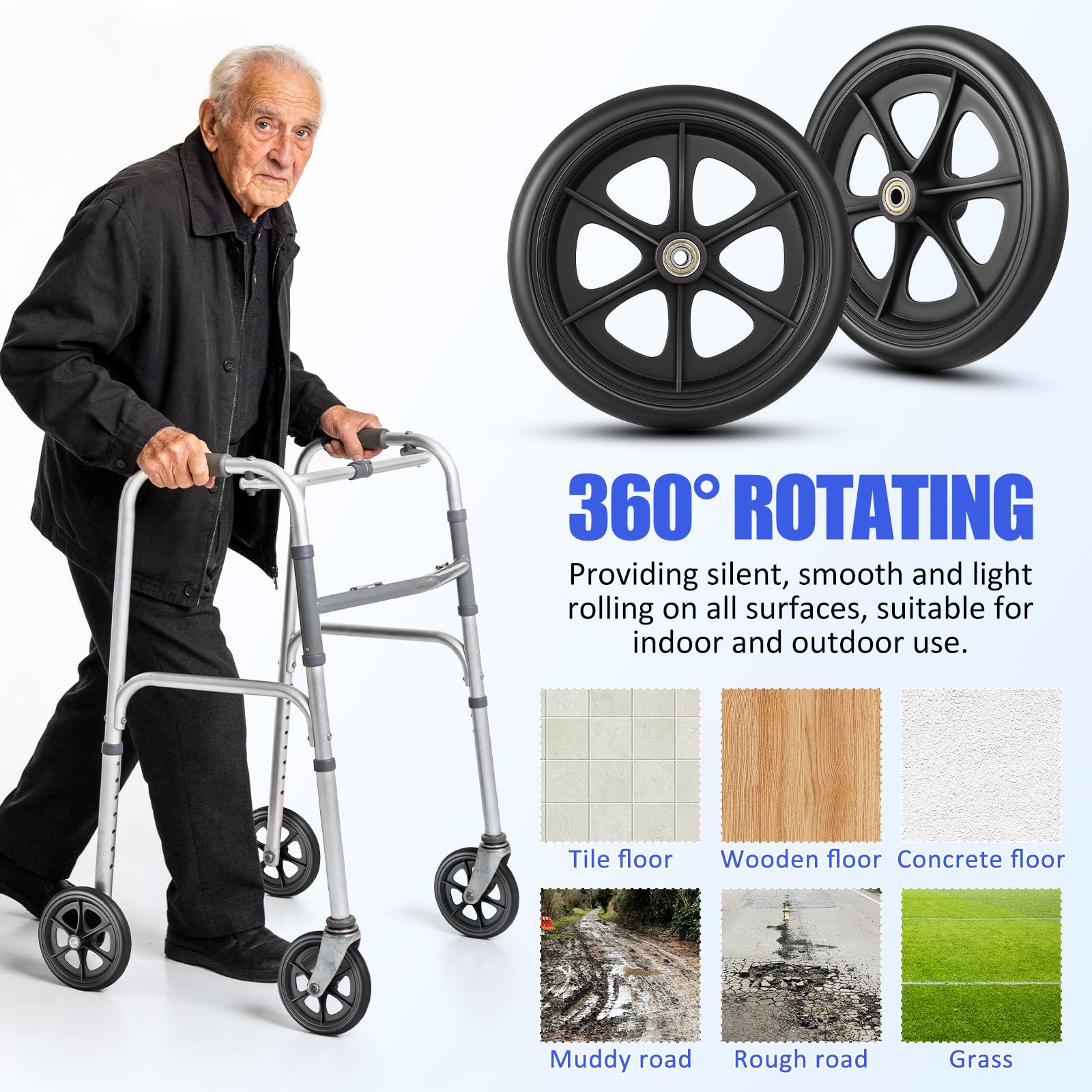 Ruedas Delanteras Duraderas Material Abs y Acero para Silla de Ruedas Accesorios Silenciosos y Resistentes para Vehículos de Movilidad al Aire Libre