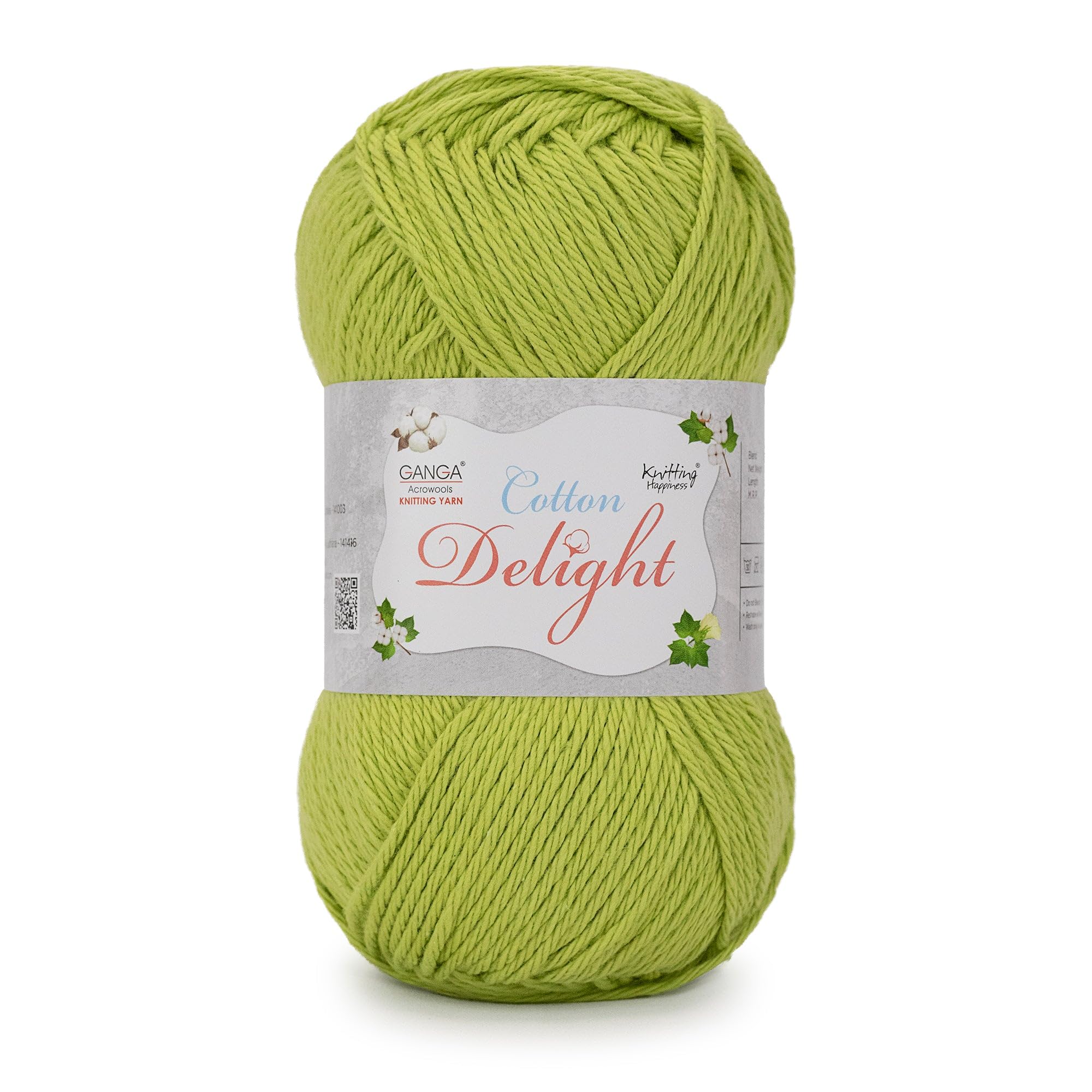 Ganga Acrowools Cotton Delight, Dk Weight Cotton Yarn, Oekotex Class L Certified 100G, 169M (Green)