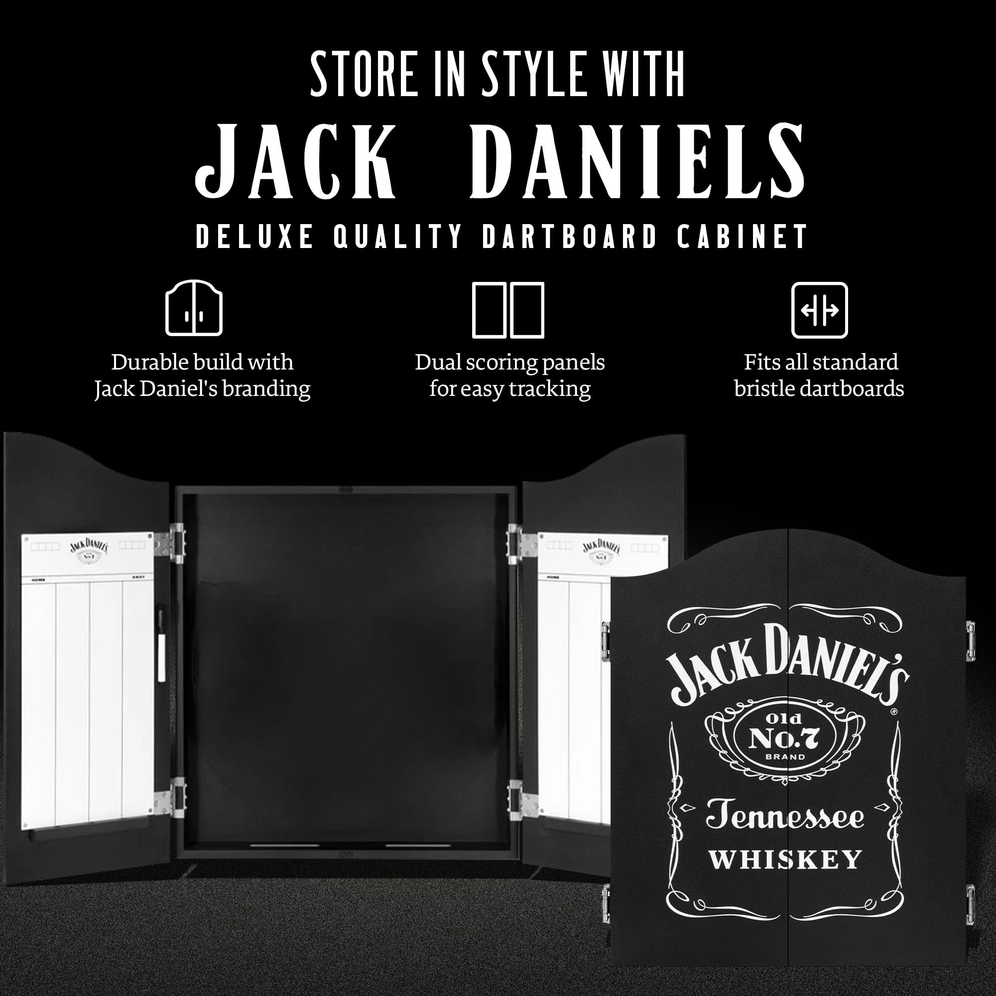 Jack Daniel's Armadietto per bersaglio in legno nero con licenza ufficiale | JD Logo CAB014