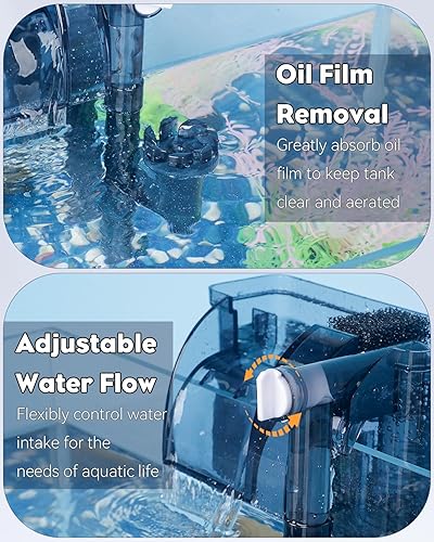 Miniatura 5 de Pawfly Filtro de acuario ultra silencioso para tanque de peces para acuarios de hasta 10 galones, filtro de alimentación colgante con bomba de agua