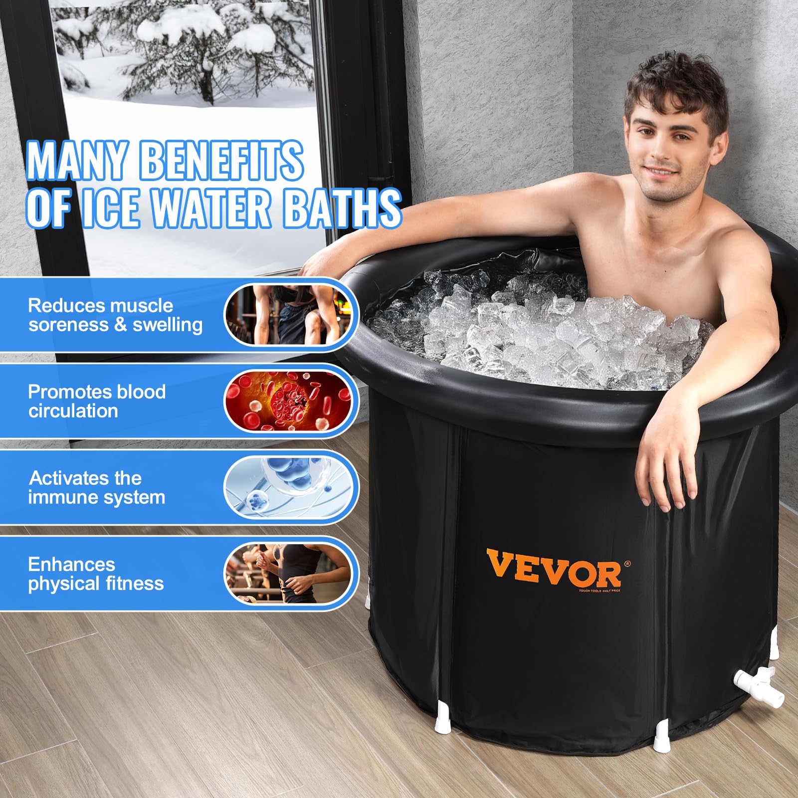 VEVOR Vasca da Bagno di Ghiaccio Lunga 80 cm Vasca per Immersione per Terapia 341 L con Copertura, Barile di Ghiaccio per Recupero, Vasca da Bagno Gonfiabile Pieghevole, Ghiaccio Domestico per Adulti