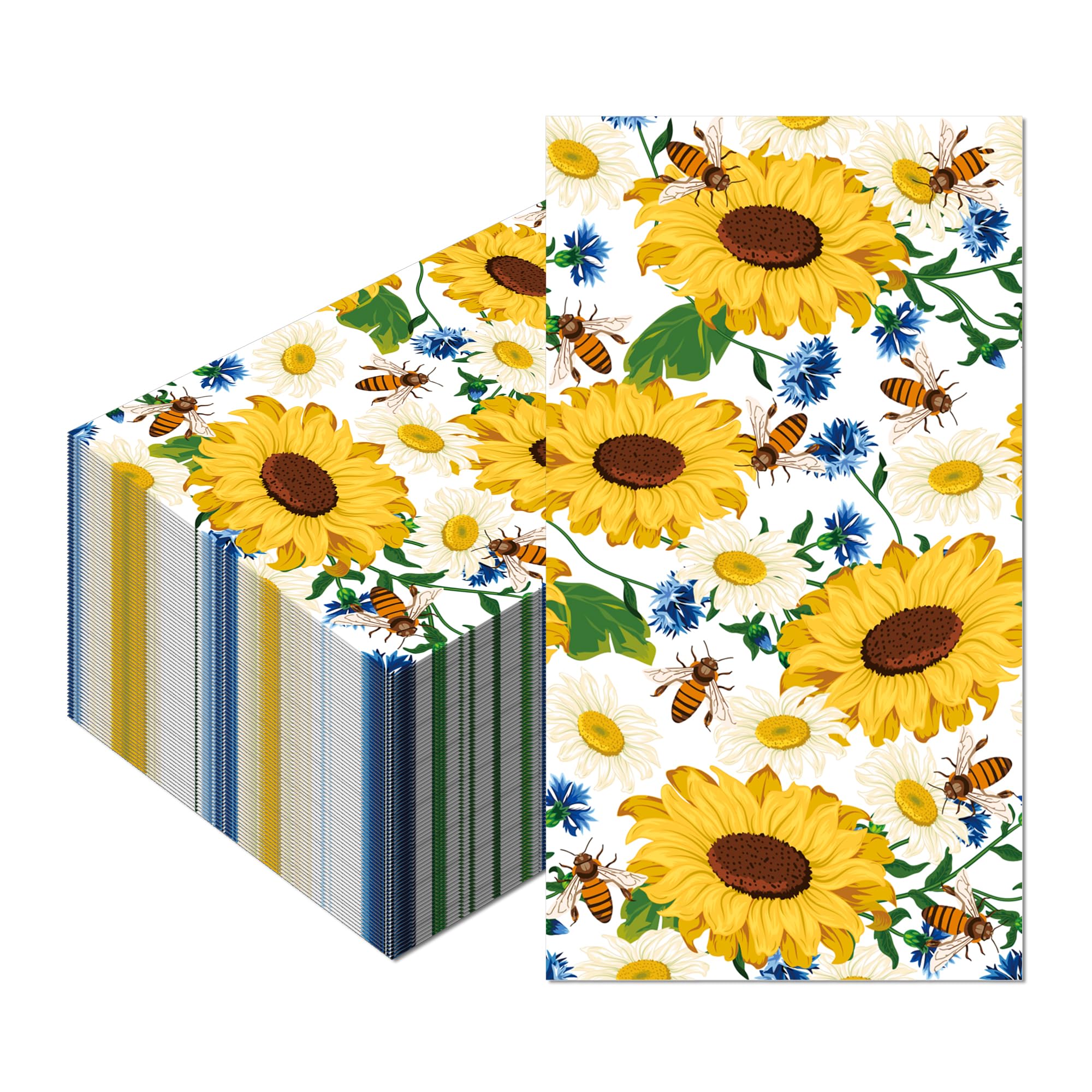 40Pcs Sunflower Paper Napkins Sunflower Paper Napkins Sunflower Bee Paper Luncheon Napkins Spring Summer Flower Disposable Bathroom Guest Towels