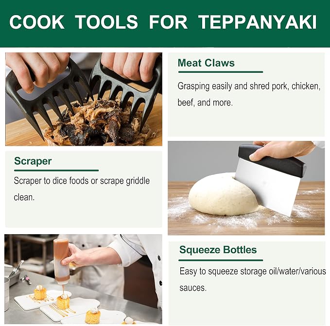 Set de accesorios para plancha de 46 piezas con mango de plástico resistente para parrillas Teppanyaki Hibachi miniatura 5