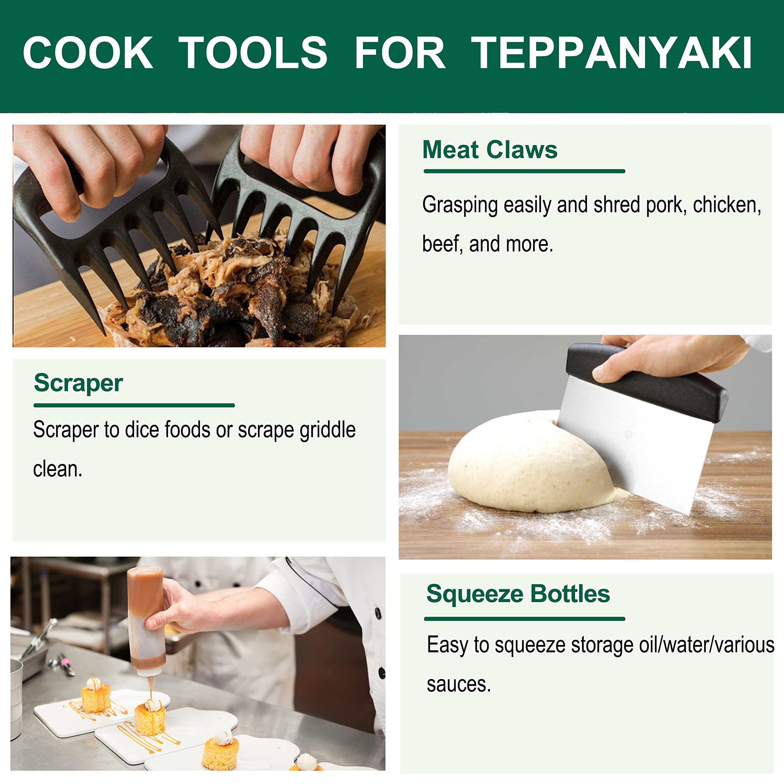 Grilljoy 46-teiliges Grillzubehör-Set mit robustem Kunststoffgriff, All-in-One-Grillwerkzeug-Set für flache Grills, Teppanyaki, Hibachi, Edelstahl-Grillspatel-Kit für Outdoor-Camping, Grillen
