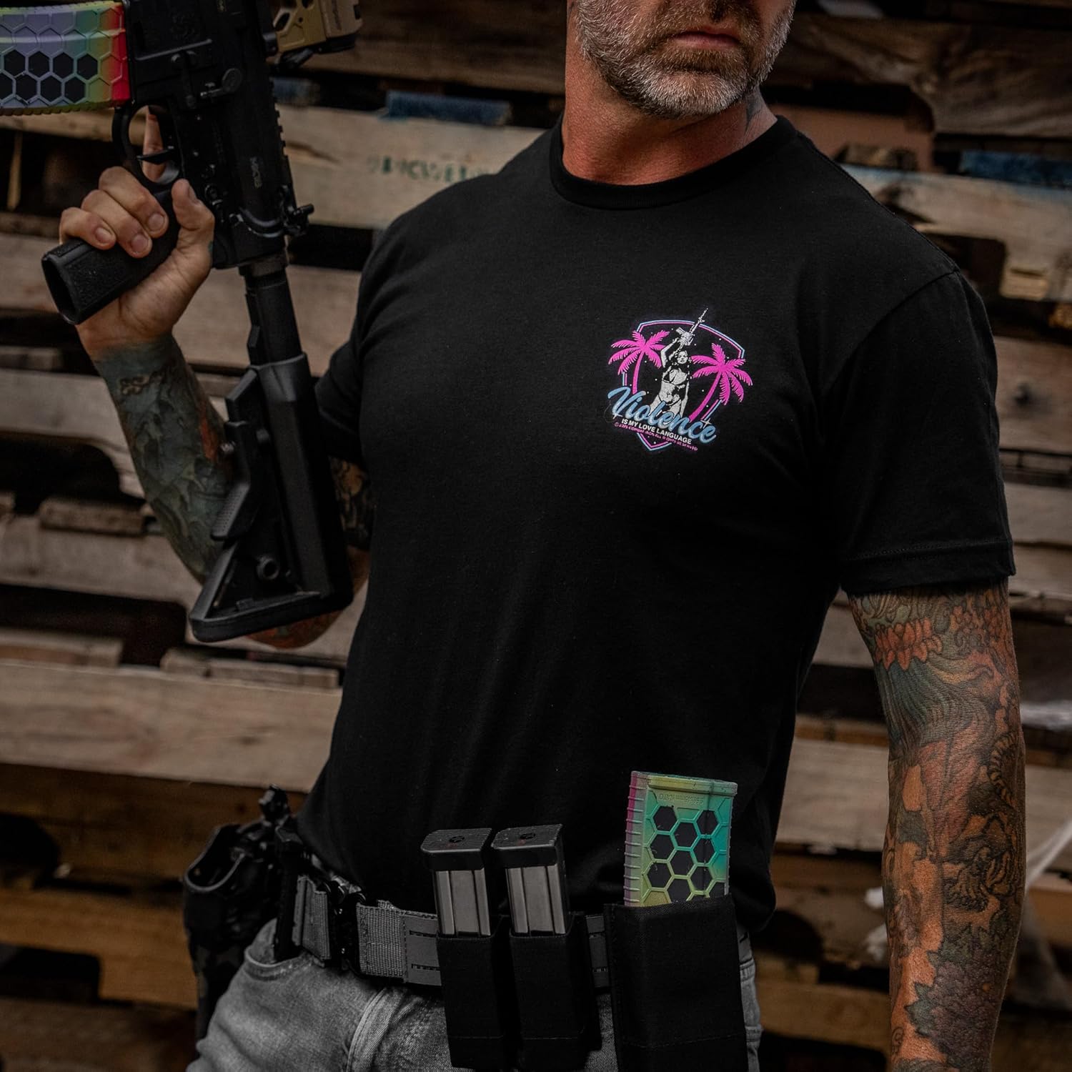 Combat Iron Men's Graphic T-Shirt | Violence is My Love Language | Athletic Fit, Tagless Comfort