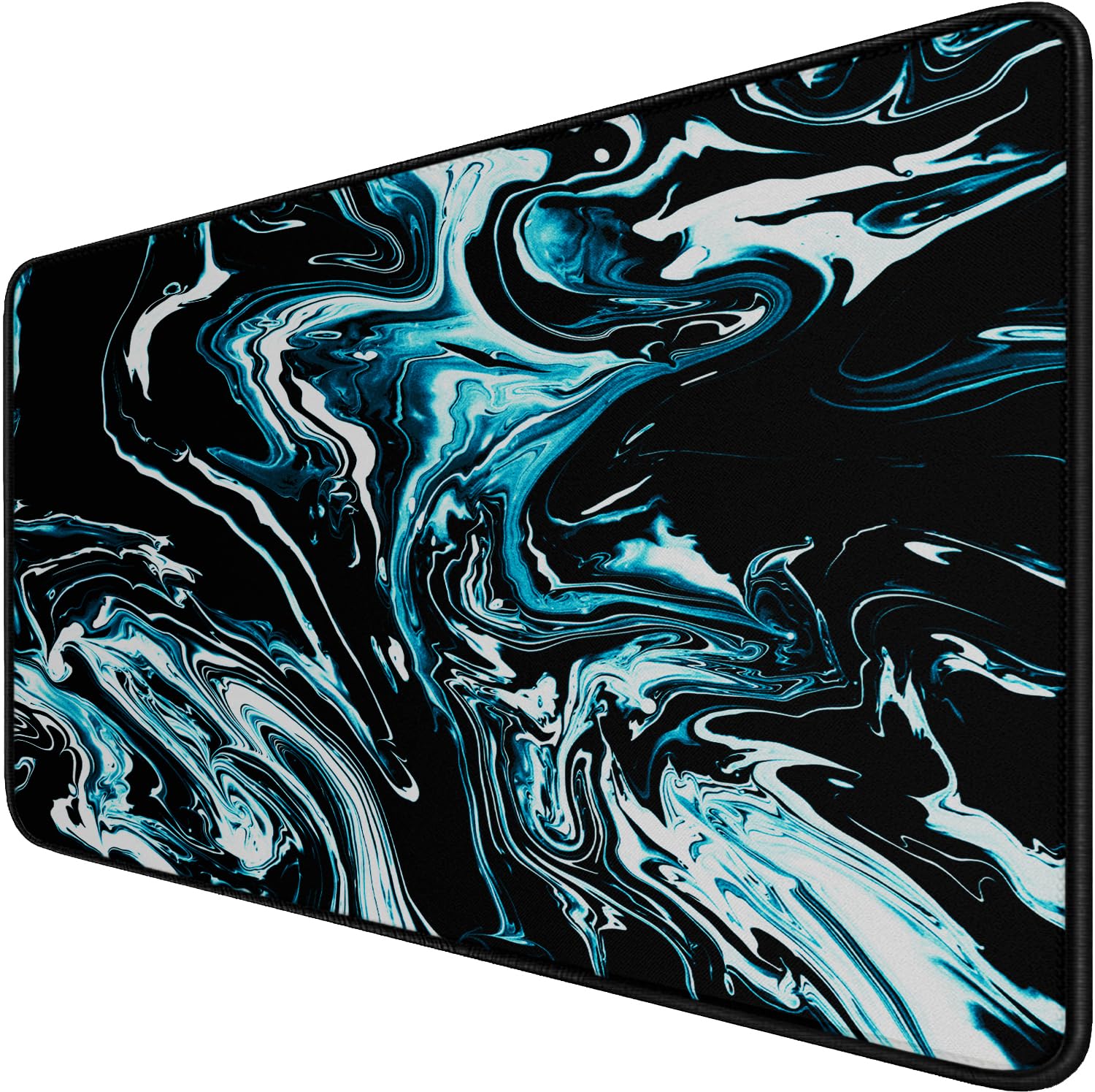 Gaming Mouse Pad with Stitched Edges, Durable Non-Slip Natural Rubber Base, Waterproof Computer Keyboard Pad Mat for Esports Pros/Gamer/Desktop/Office/Home - Marble Cyan