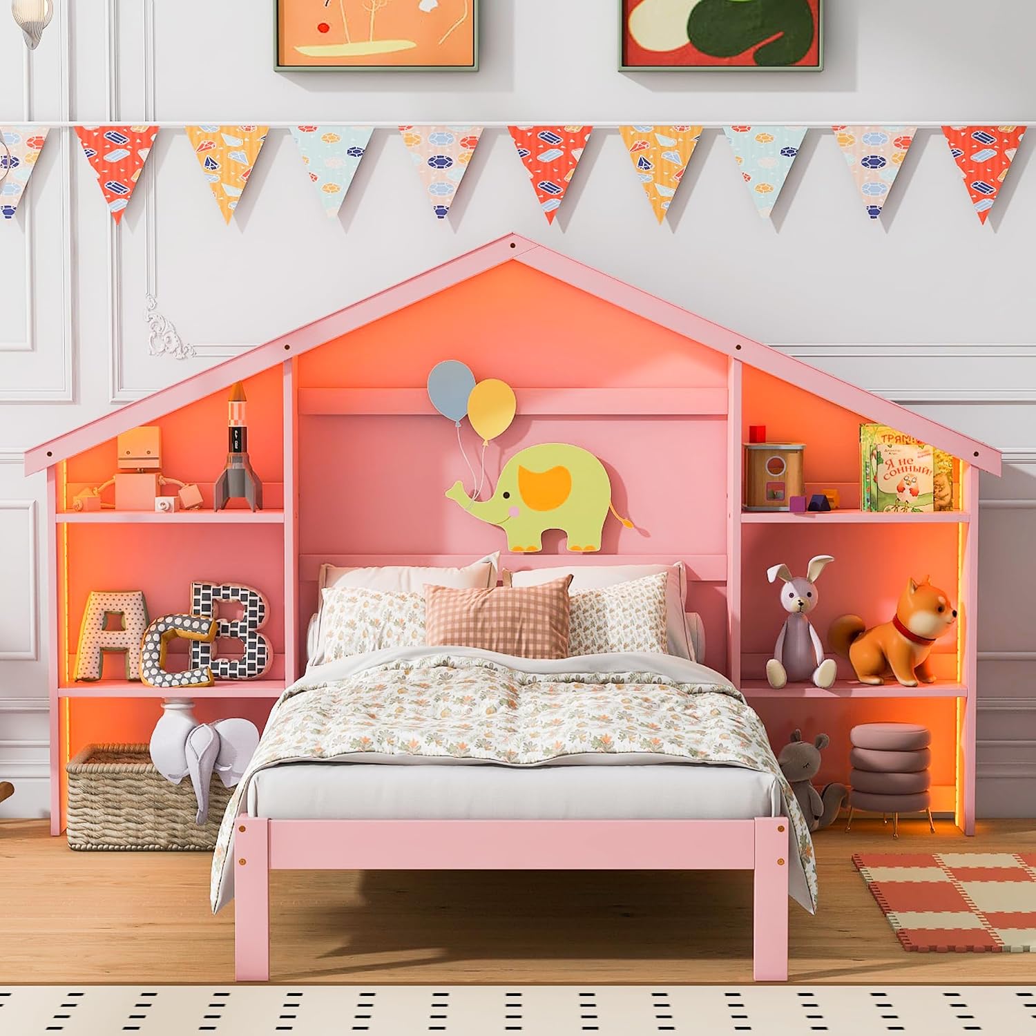 Amazon.com: Bellemave LED Twin Bed Frame with House Shaped Headboard ...