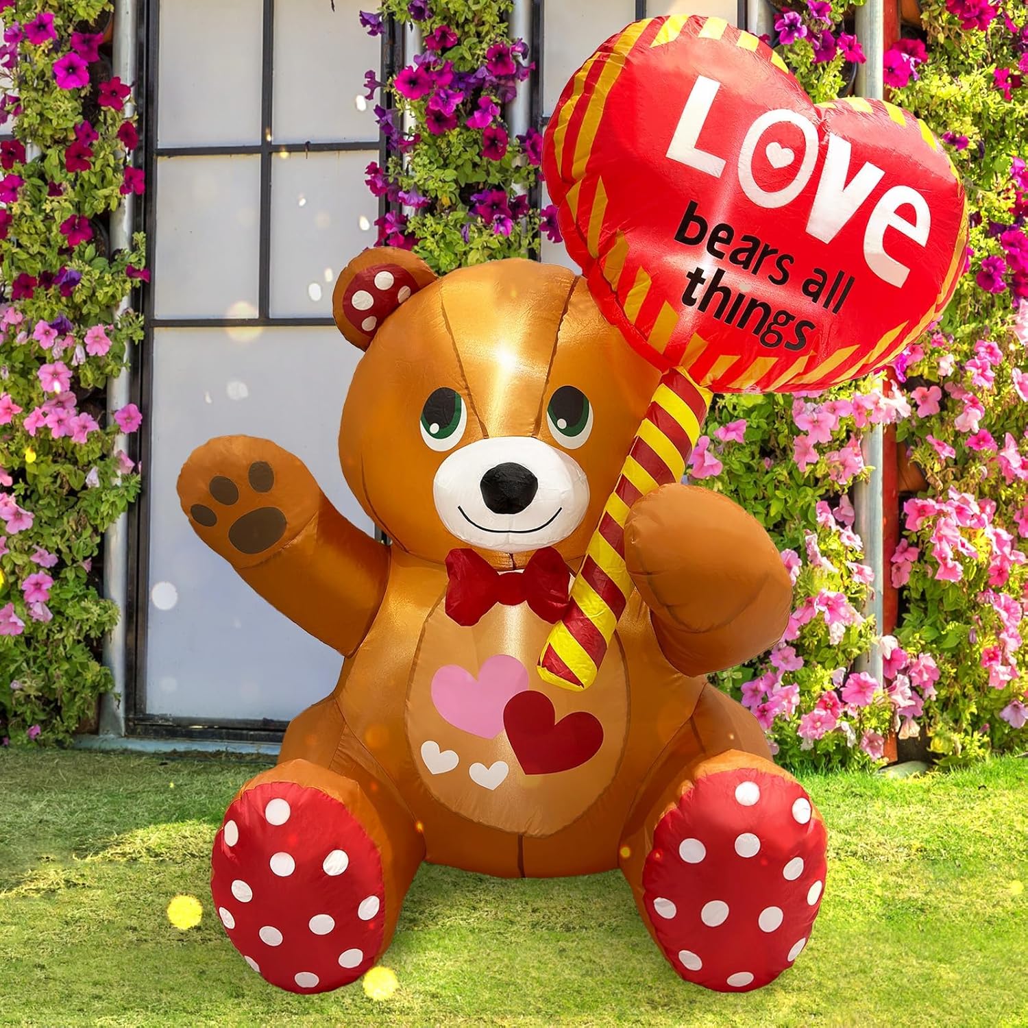 Valentines Day Inflatables Outdoor Decorations Love Blow Up Yard Décor Sweet Romantic Cute LED Lights for Indoor Outside Wedding Holiday Party Garden Lawn (Bear)