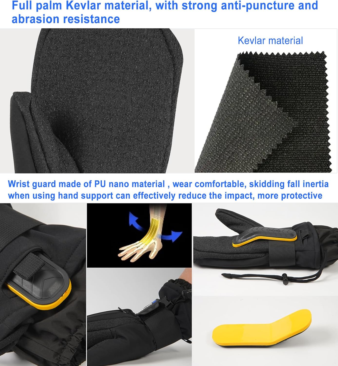 Ski Gloves, Men's Winter Waterproof Snowboard Gloves with Kevlar Palm, 5 Fingers