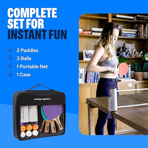 Miniatura 9 de PRO-SPIN All-in-One Portable Ping Pong Paddles Set  Table Tennis Set with Retractable Ping Pong Net Up to 72 Wide  Premium Paddles 3-Star Balls