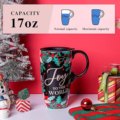 Miniatura 35 de Topadorn Taza de cerámica de porcelana Latte Tea Cup Taza de café con caja de regalo, 17oz.Taza de viaje con tapa, estilo café