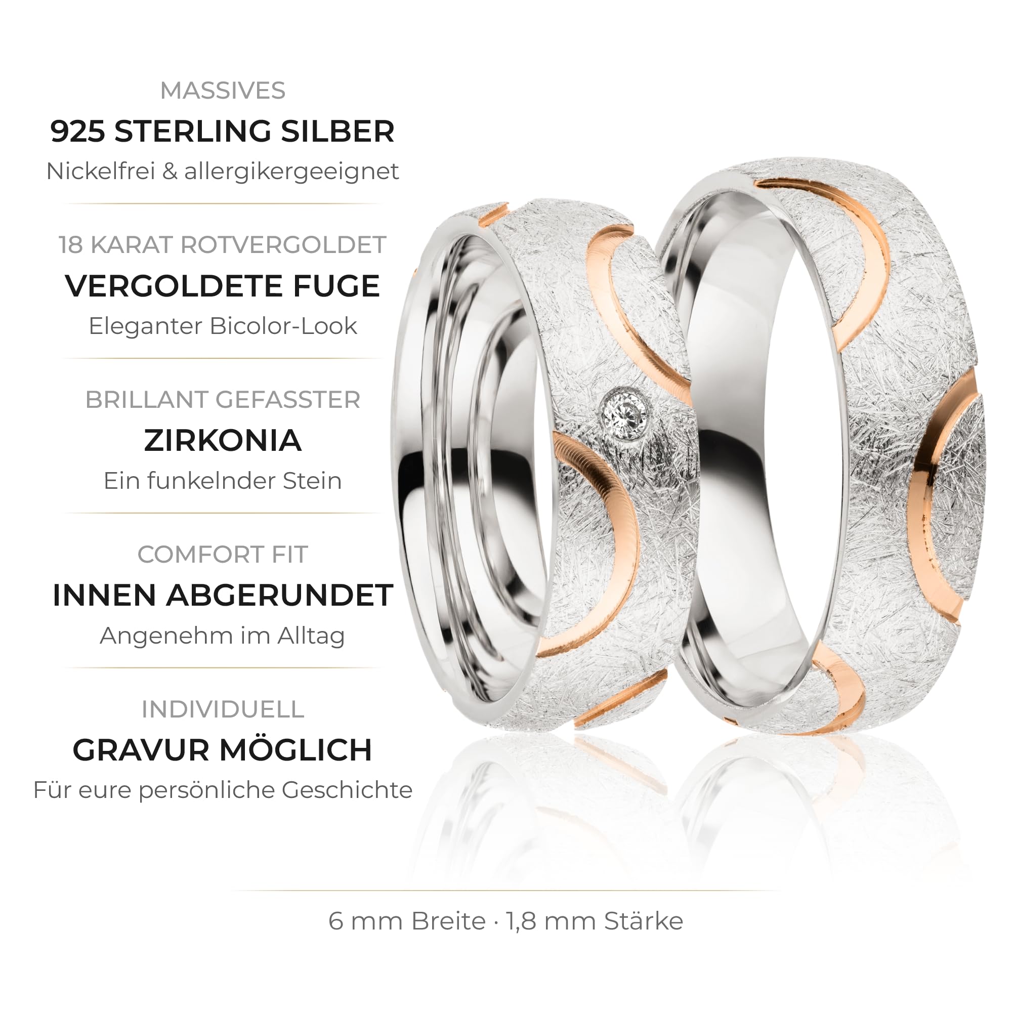 Kolibri Rings Eheringe Rot Vergoldet Verlobungsringe Silber 925 Zirkonia Stein Set - Gratis Gravur und Etui