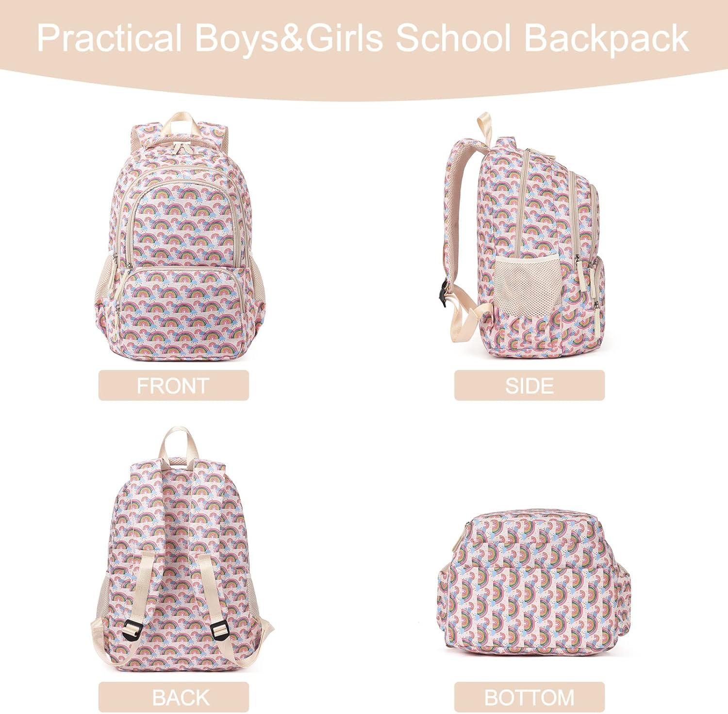  | CLUCI Kids Backpack for Girls Bookbags Preschool Backpack Toddler Daycare School Bag Elementary Kindergarten Lightweight Large Waterproof Cute Pink Rainbow | Kids' Backpacks