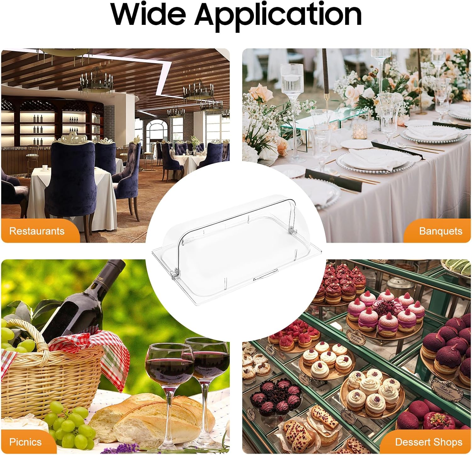 4 Packs Roll Top Covers, Full Size Roll Top Chafing Lid Clear Food Cover 1/1 Plastic Chafing Dessert Cake C0ver Food Display Cover, 21.06 x 13 x 7.08Inch (4 Packs)