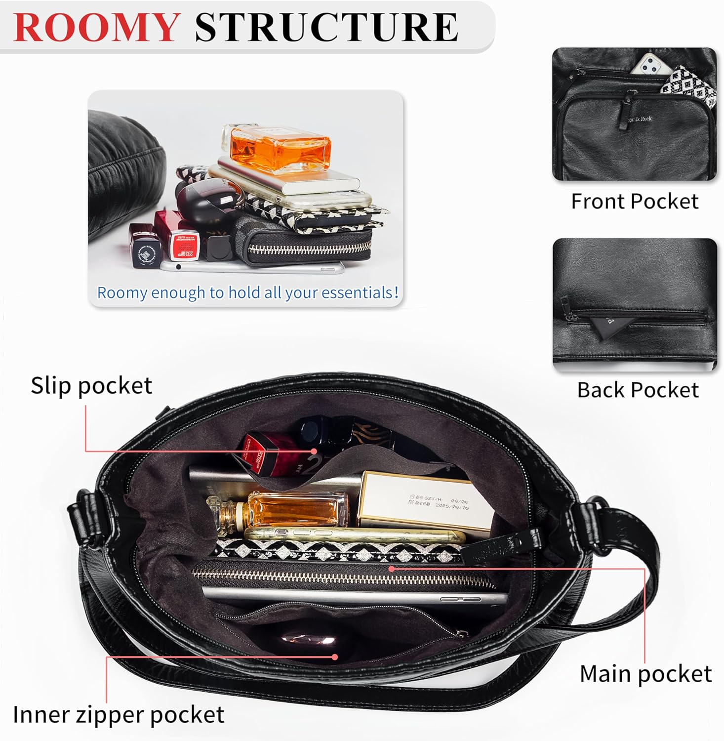 Crossbody Purses for Women Soft Vegan Leather Cross Body Handbag Lightweight Medium Shoulder Purse Travel Casual Bag - Image 4