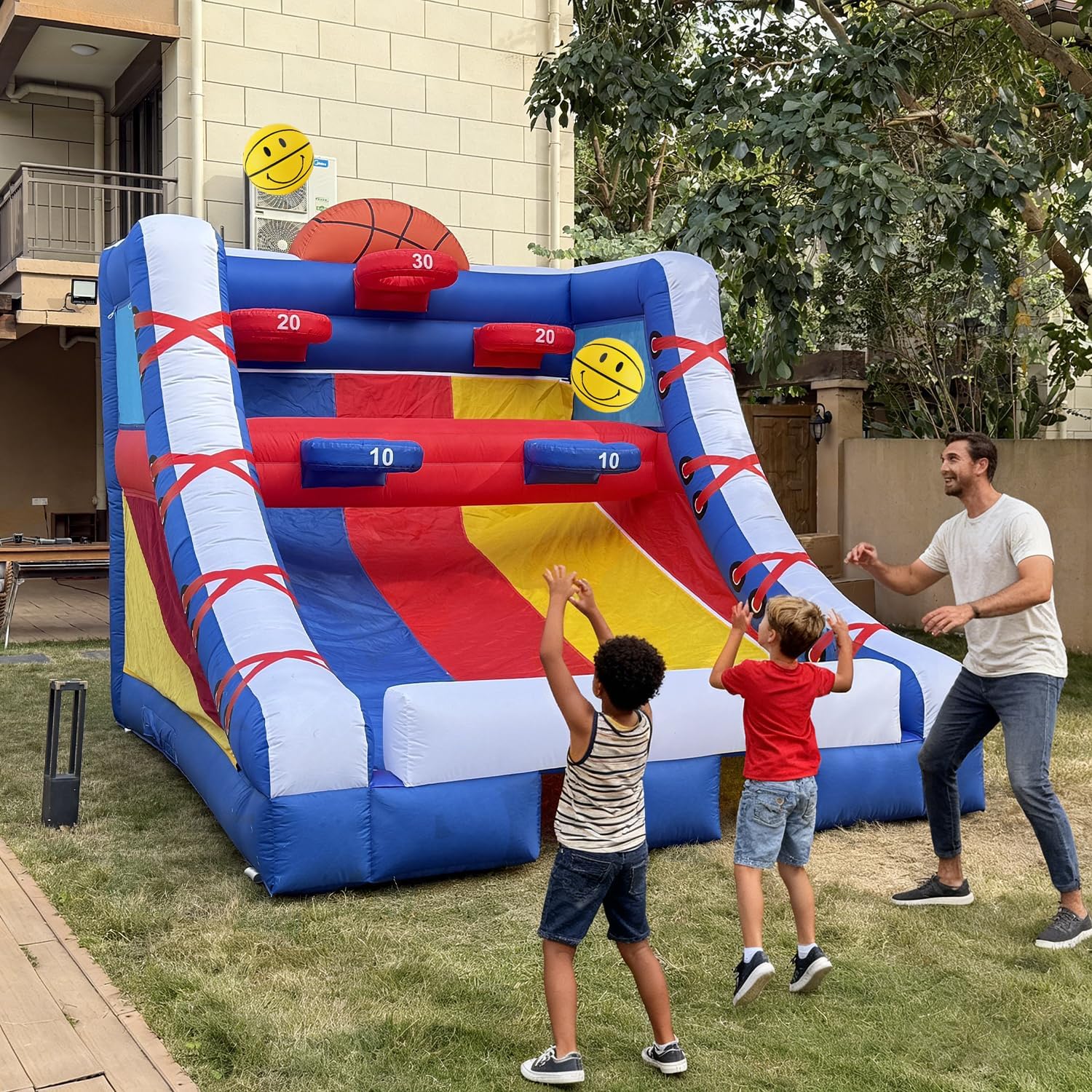 SAYOK Inflatable Basketball Hoop (13.12' x 10' x10') Inflatable Basketball Goal Game with 5 Hoops, 6 Balls, Commercial 750W Blower for Adults Play Birthday Parties, Lawn Games, School Events