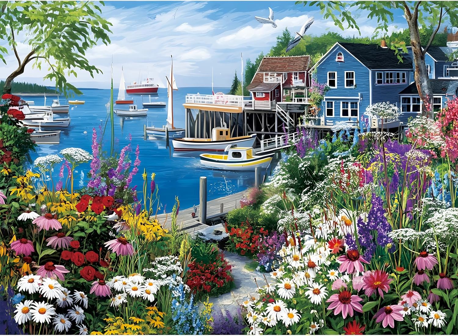 300 Piece Puzzles for Adults,Charming Coastal Village Puzzle for Kids Teen Adults,Recycled Paper Unique Fun Jigsaw Puzzle 300 Piece,Challenging Family Game Gift for Friends Men Women Seniors,20.5*15In