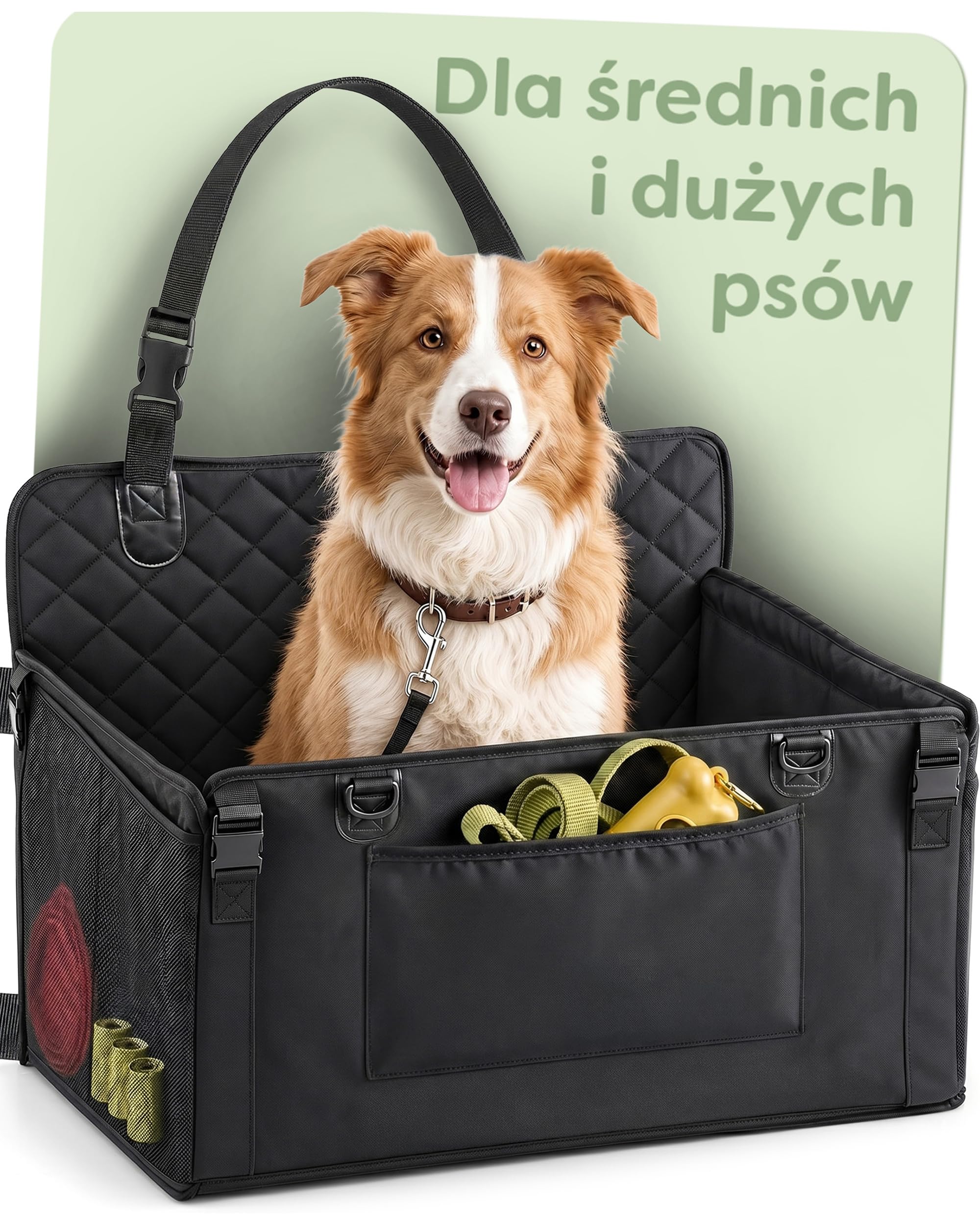 Knupis Wyjątkowo Stabilny Fotelik Samochodowy dla Dużego Psa – Wodoodporny i Odporny na Zarysowania z 5 Kieszeniami – 4 Pasy Mocujące i Przypinana Smycz – Wzmocnione Ścianki z Antypoślizgowym Spodem | Z 5 kieszeniami – 4 pasy mocujące i smycz – wzmocnione