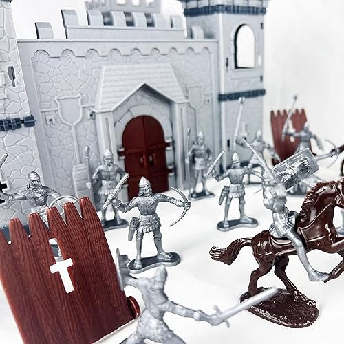 Miniatura 8 de DIY Castillo Building The Medieval Times Edad Media Kit de modelo de fuerte de plástico militar con figuras Soldado Caballero Simulado Asedio Guerra