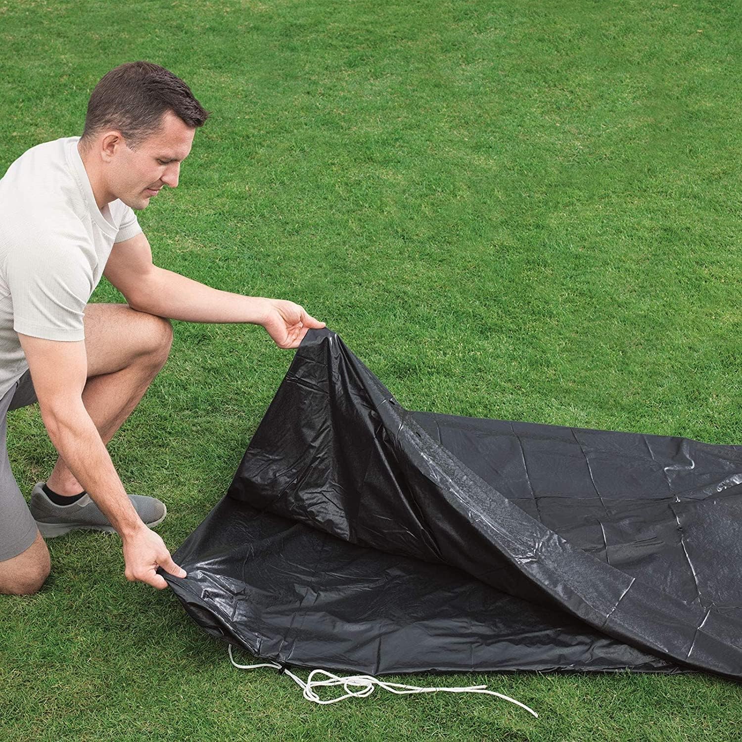 Bestway 58038-19 Flowclear Swimming Pool Cover for Steel Pro Max Round Pools, 15 ft, Black