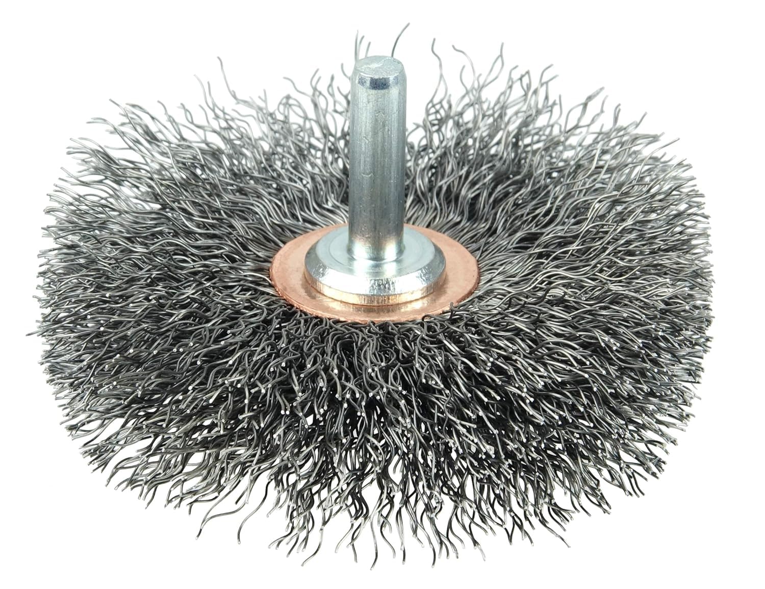Weiler 17615 3" Narrow Face Stem-Mounted Crimped Wire Wheel, .008" Steel Fill, 1/4" Stem, Made in the USA