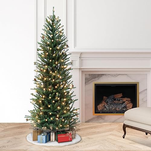 Miniatura 4 de Puleo International Árbol de Navidad artificial de abeto preiluminado de 6 pies con 300 luces y conos de pino, color verde