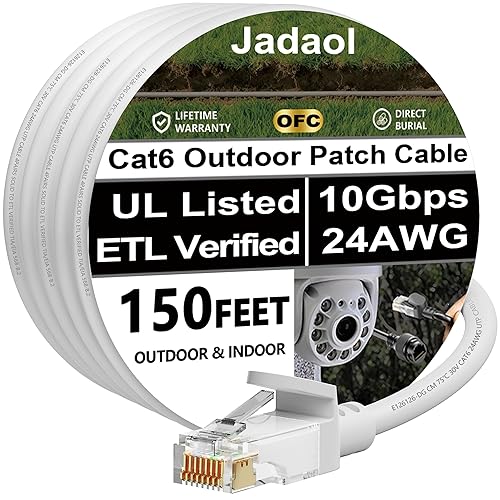 Miniatura 9 de Jadaol Cable Ethernet Cat 6 de 35 pies, compatible con red Cat8 Cat7 de 10 Gbps, cable de conexión LAN RJ45 plano, cable de Internet de alta Blanco
