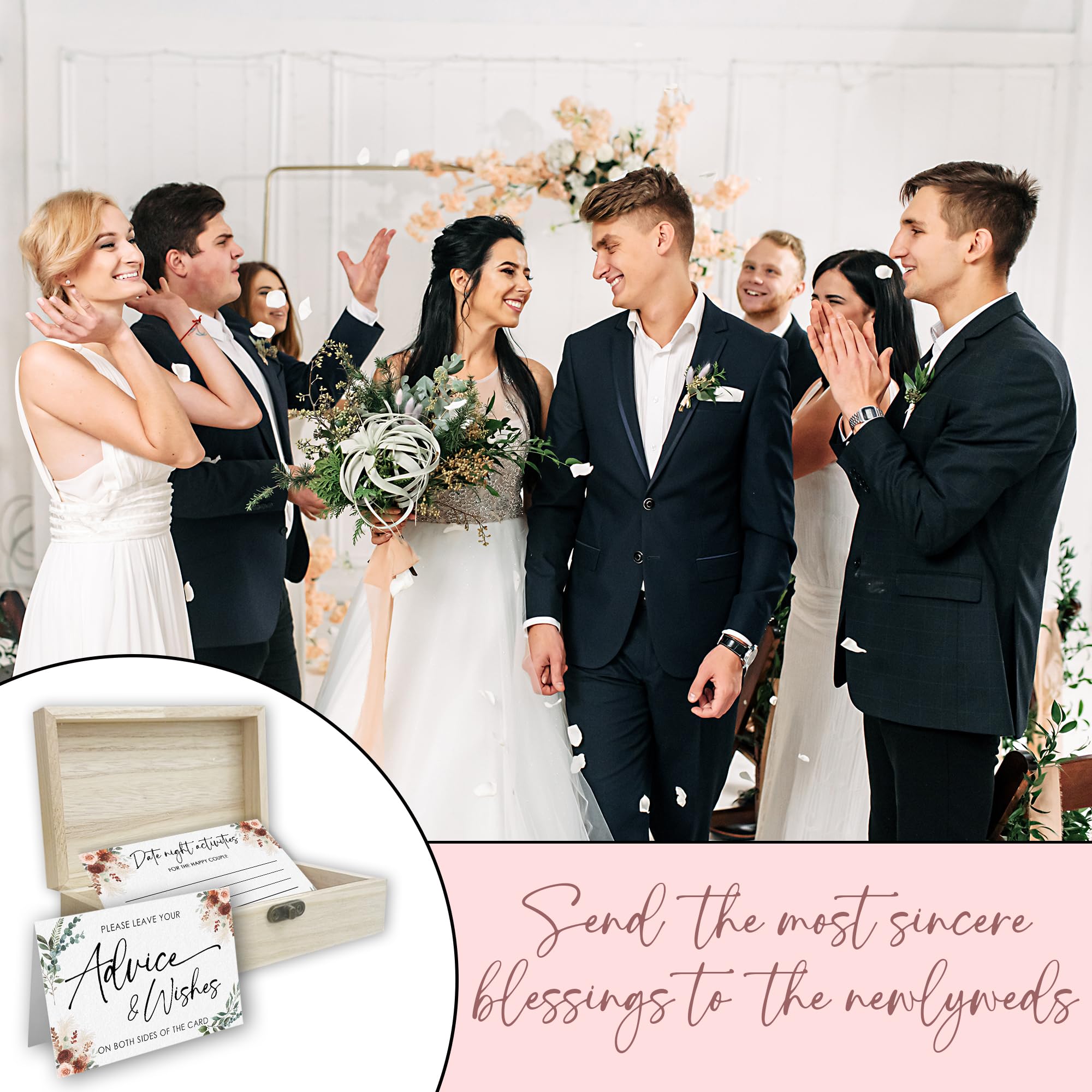 Wedding Advice Cards - Boho Flowers Set with Wooden Box -6