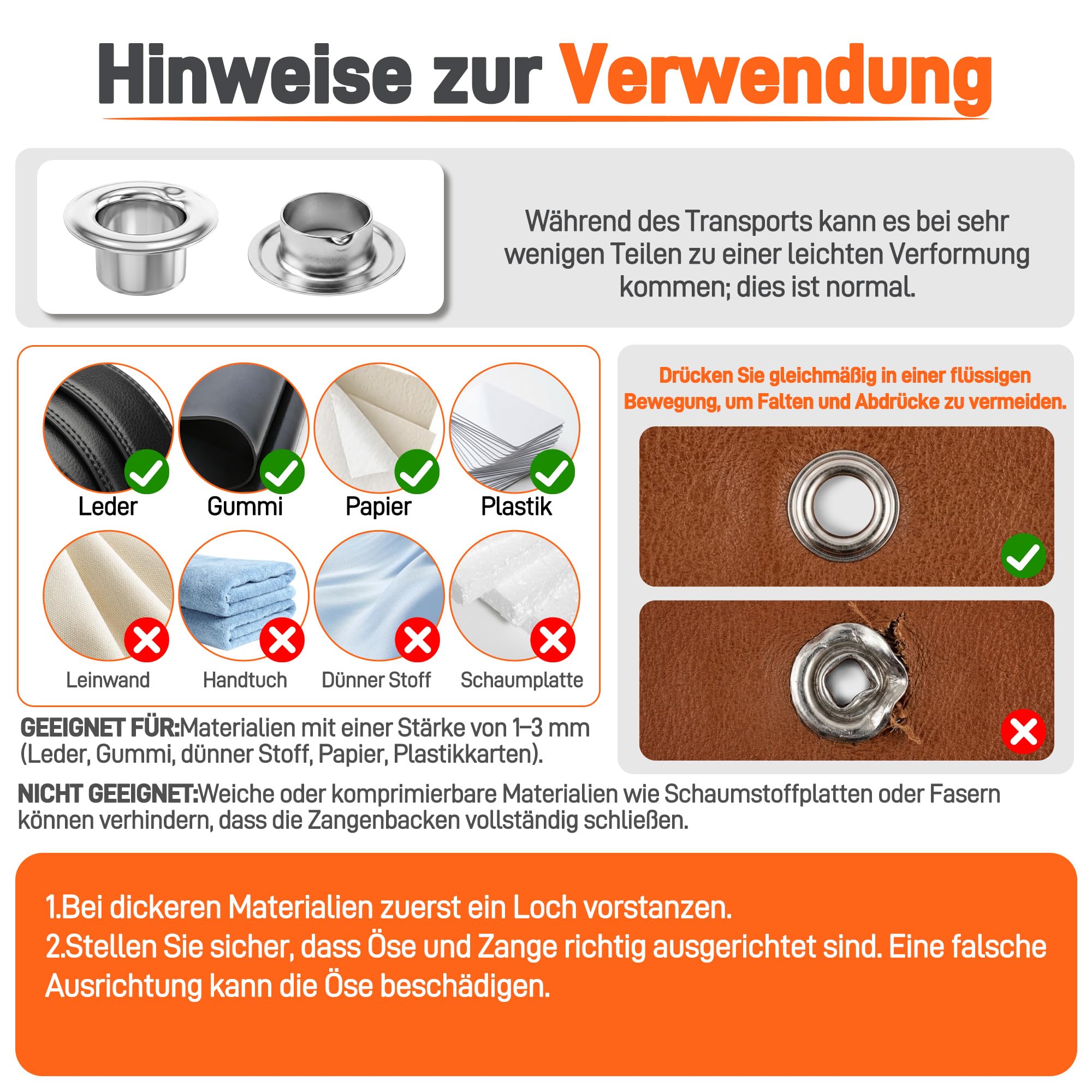 Ösenzange Set mit 400 Ösen,4 Größen 6/8/10/12mm,für Planen und Stoff