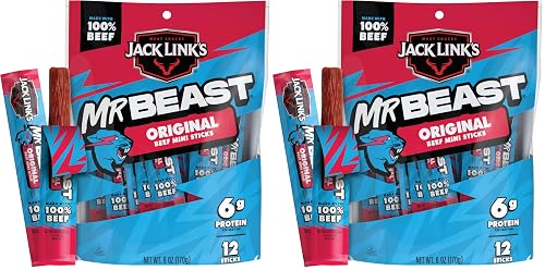 Jack Link's x MrBeast Original Mini Beef Jerky Sticks - Individually Wrapped Protein Snacks - 6g Protein per Serving - M
