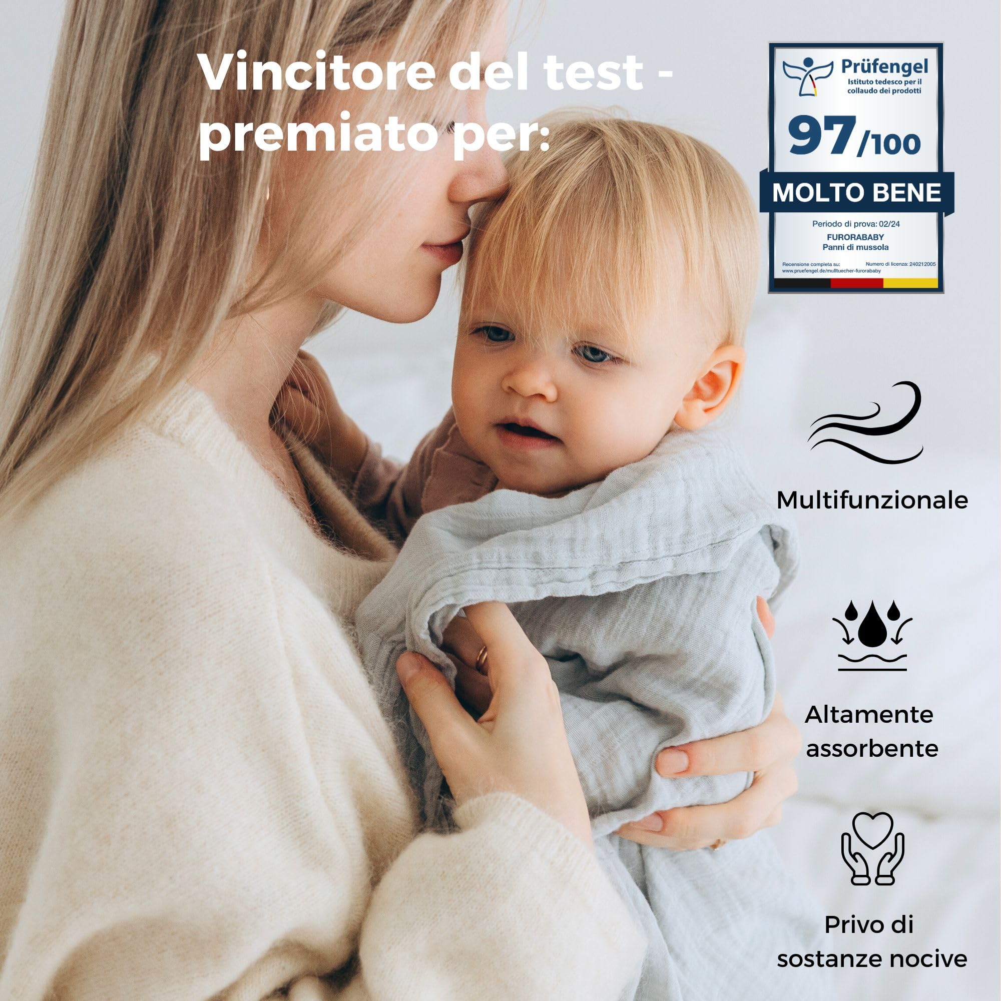 Susurration Bambino in Mussola Per Neonati, 5 Pezzi, Set 60x60CM, Super Morbido Assorbente in Mussola A Grana Per Neonati, Unisex, Per Bambine E Ragazzi (luna blu