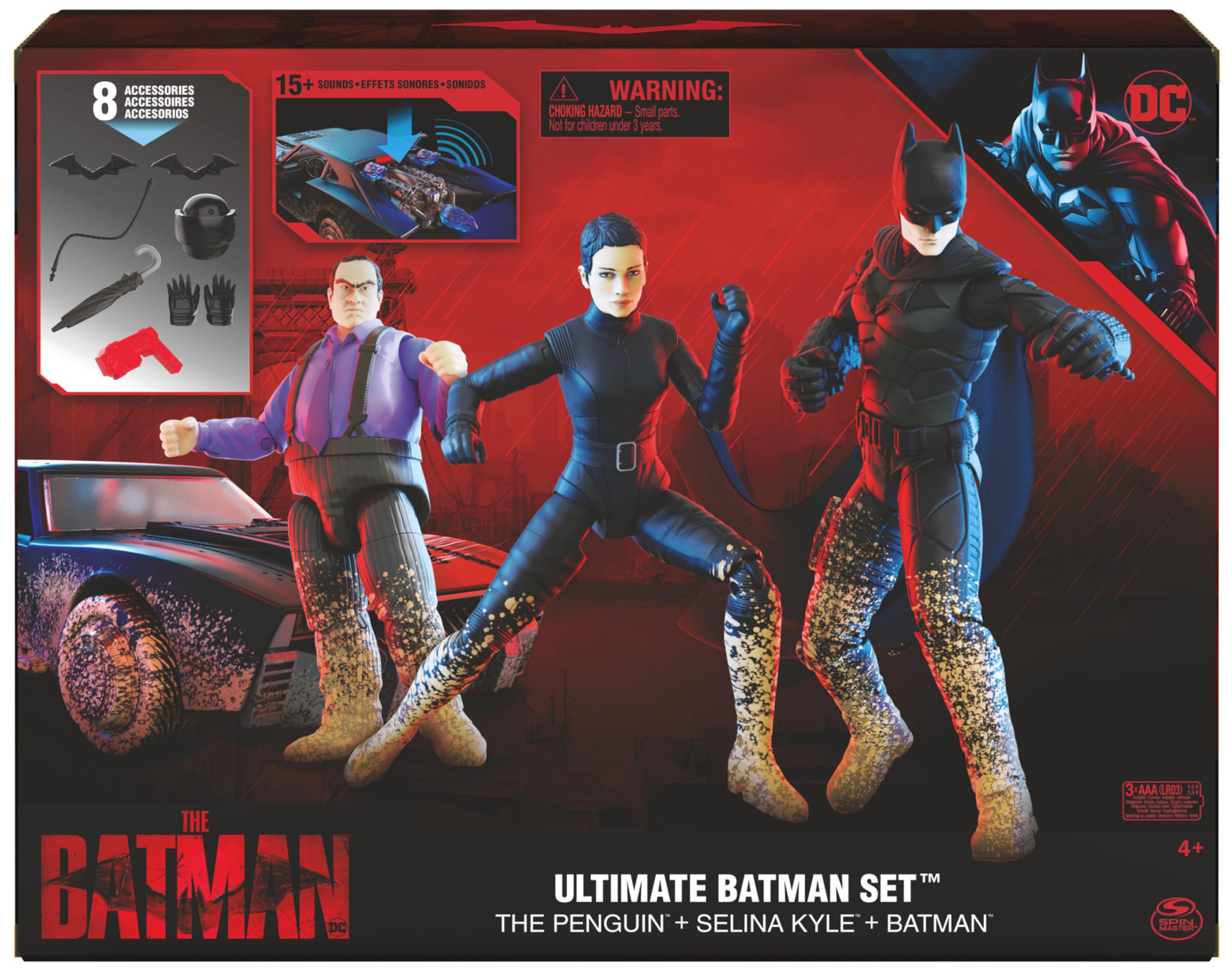 DC Comics Ultimatives Batman-Set mit exklusivem Batman, Selina Kyle, The Pinguin Actionfiguren, Batmobil, Kinderspielzeug, ab 4 Jahren