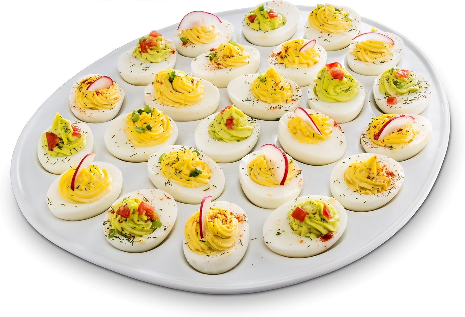 Nеw Arrіvаlѕ Kook Deviled Egg Platter Tray, Holds 24 Eggs, Sleek Ceramic Dish, Display Holder, Dishwasher Safe, Microwave Safe, freezer Safe, 13 Inch Diameter, White