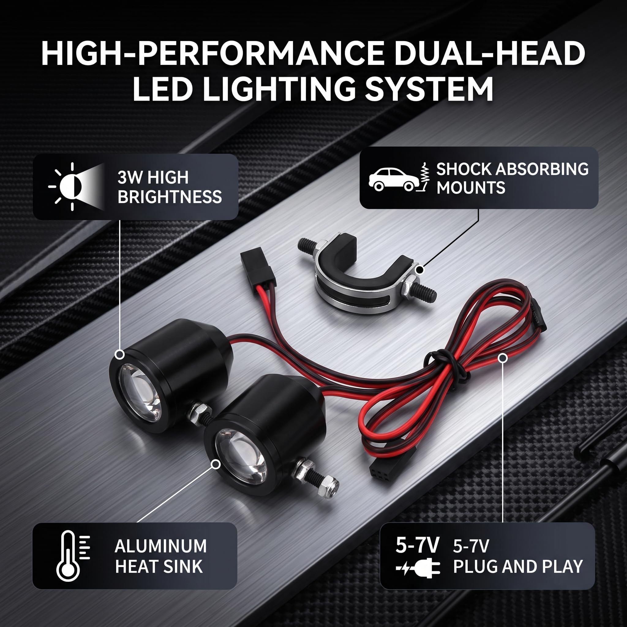 Mtlavishness Projecteur RC 3W – Kit De 2 Spotlights En Alliage D'Aluminium – Pour Voitures Et Bateaux 1/5 à 1/10