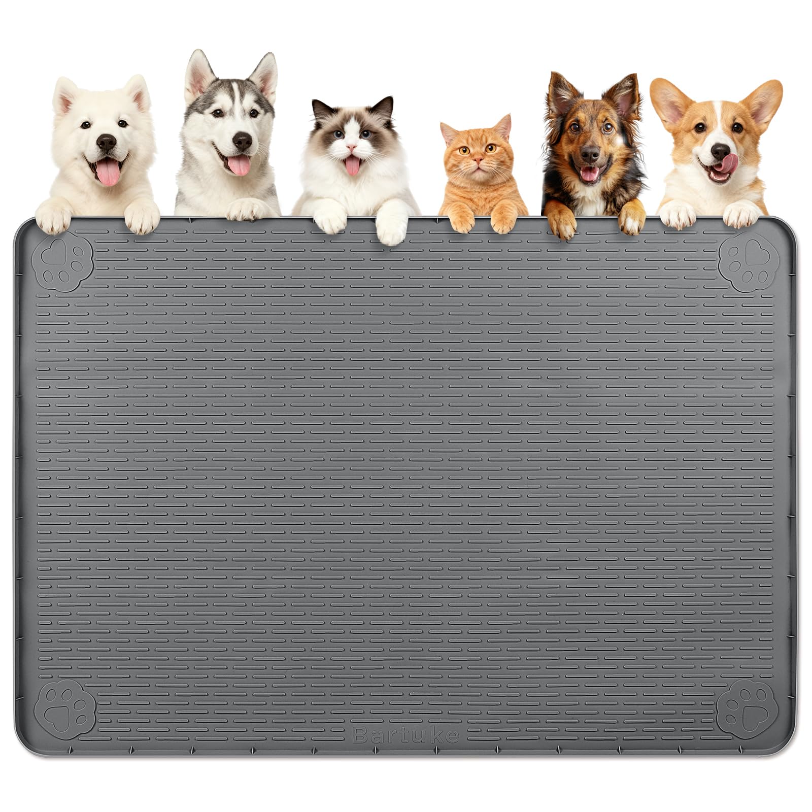 Dog Food Mat 57''x40'' Extra Large Dog Mat for Food and Water, Dark Grey