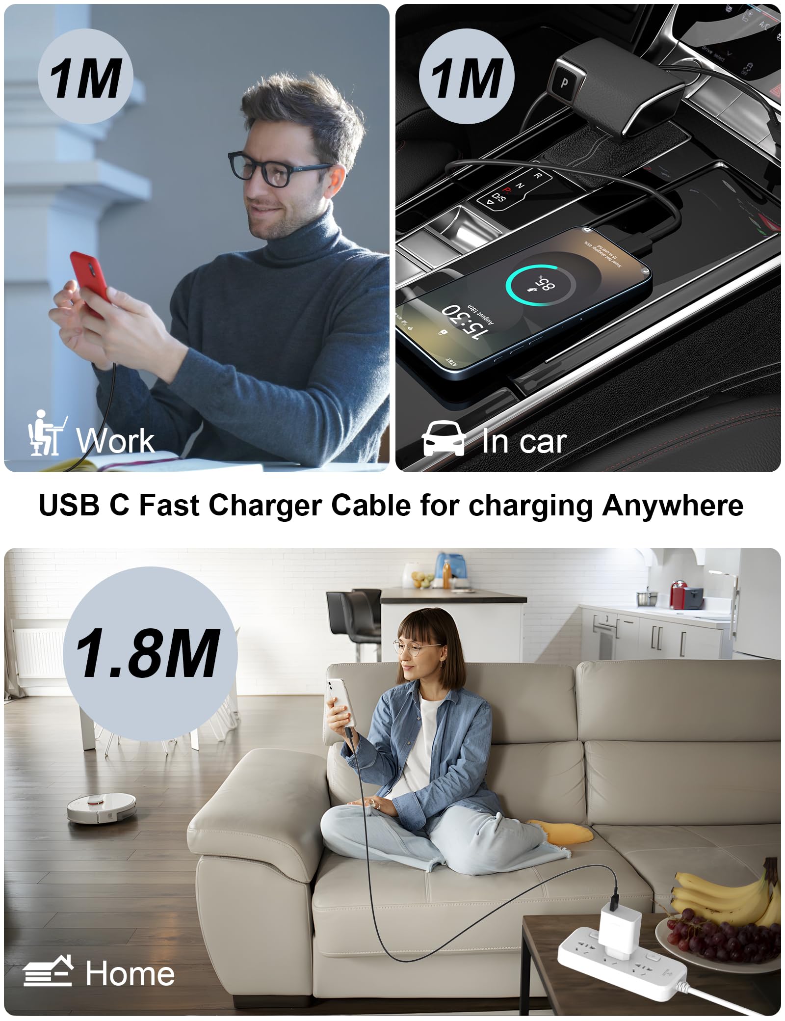 Cable de carga USB C a USB C de 6 pies para carga rápida Samsung, 25 W/3 A, 1,8 m, tipo C, cable de datos para Galaxy S25 S24 Ultra FE S23 S22 S21 Note 20 10 A16 A17 ZFold 7 6 Tab S9 S10/iPhone 17 16