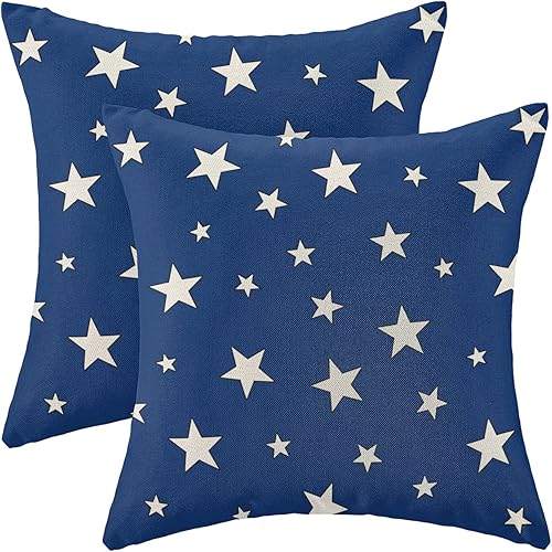 CXMEIFLY Juego de 2 fundas de almohada de 18 x 18 pulgadas para el Día de los Caídos, Día de la Independencia, decoración de estrellas azules y