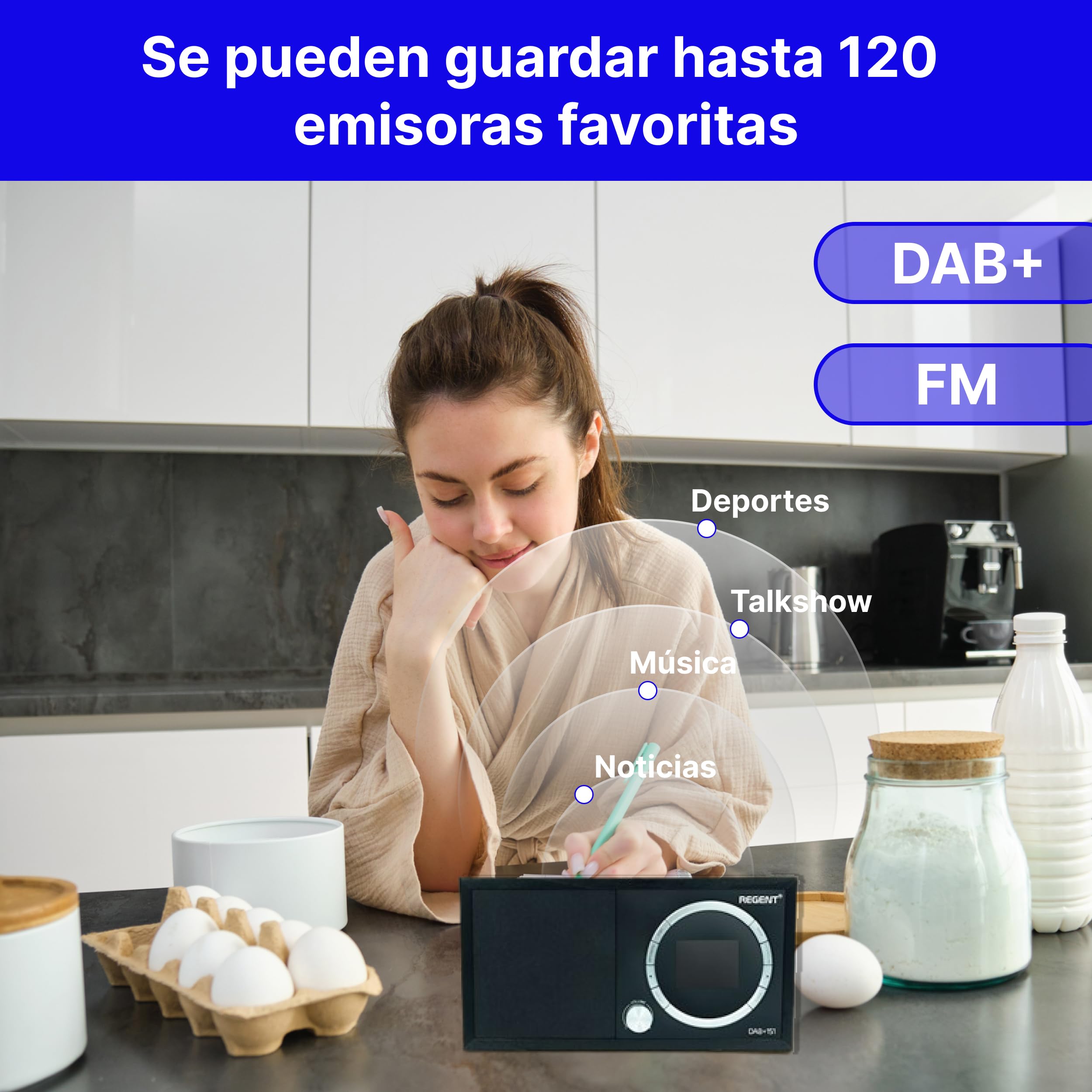 Regent DAB151 – Radio portátil Dab+/FM Bluetooth, Despertador Dab+, Recargable (Corriente/baterías), sintonizador Digital, diseño Compacto