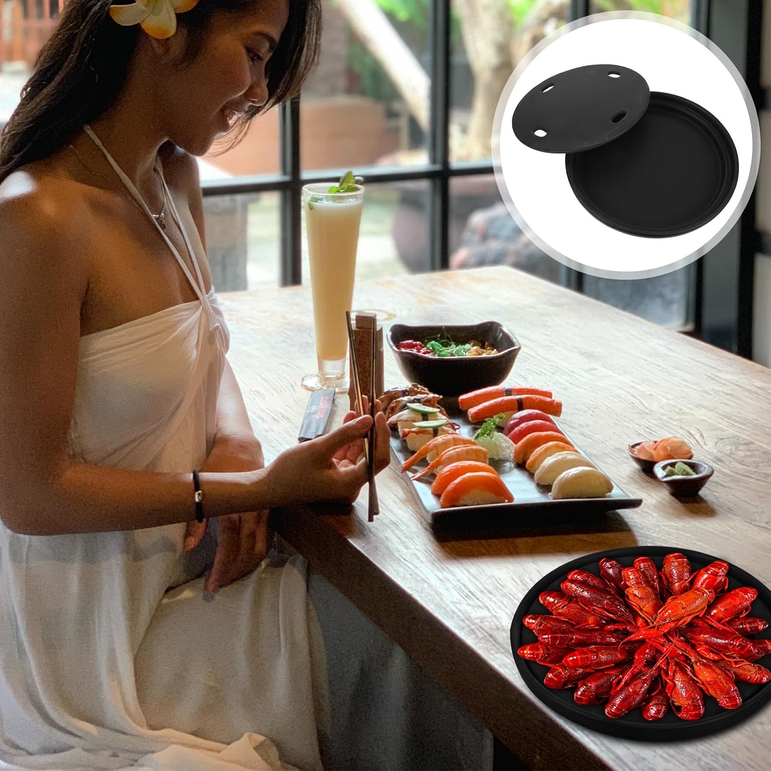 YARNOW Dry Cold Preservation Sushi Plate 10-inch Matte Serving Tray for Seafood Meat and Vegetables Japanese Dinnerware Food Display