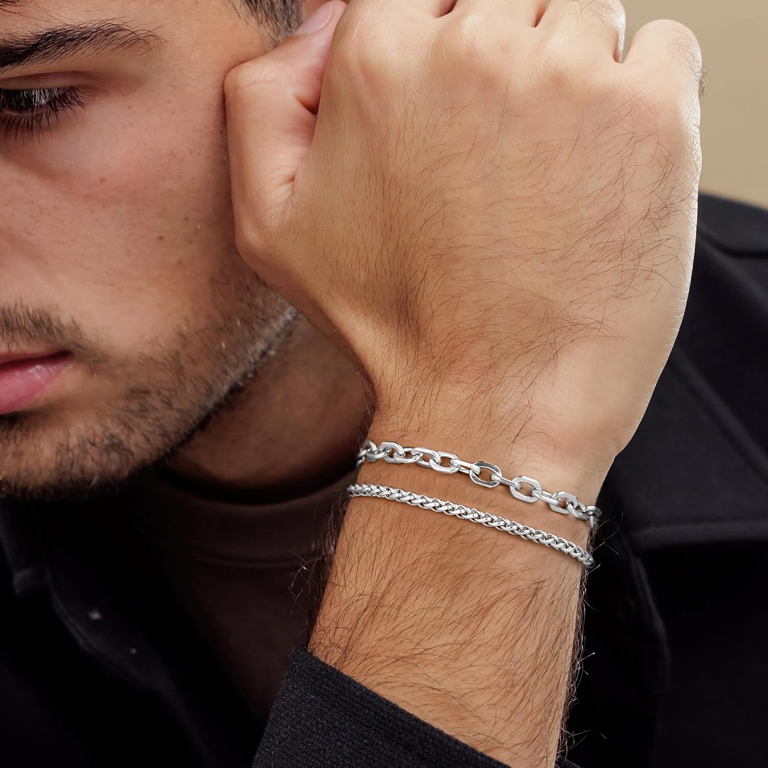 Yoosteel Silver Stackable Bracelets Set for Men Non Tarnish - Stainless Steel Bracelet Stack Rope Figaro Paperclip Cuban Link Chain Bracelets Sets for Men Jewelry Gifts 7.5/8.3/9.0 Inches - Image 2